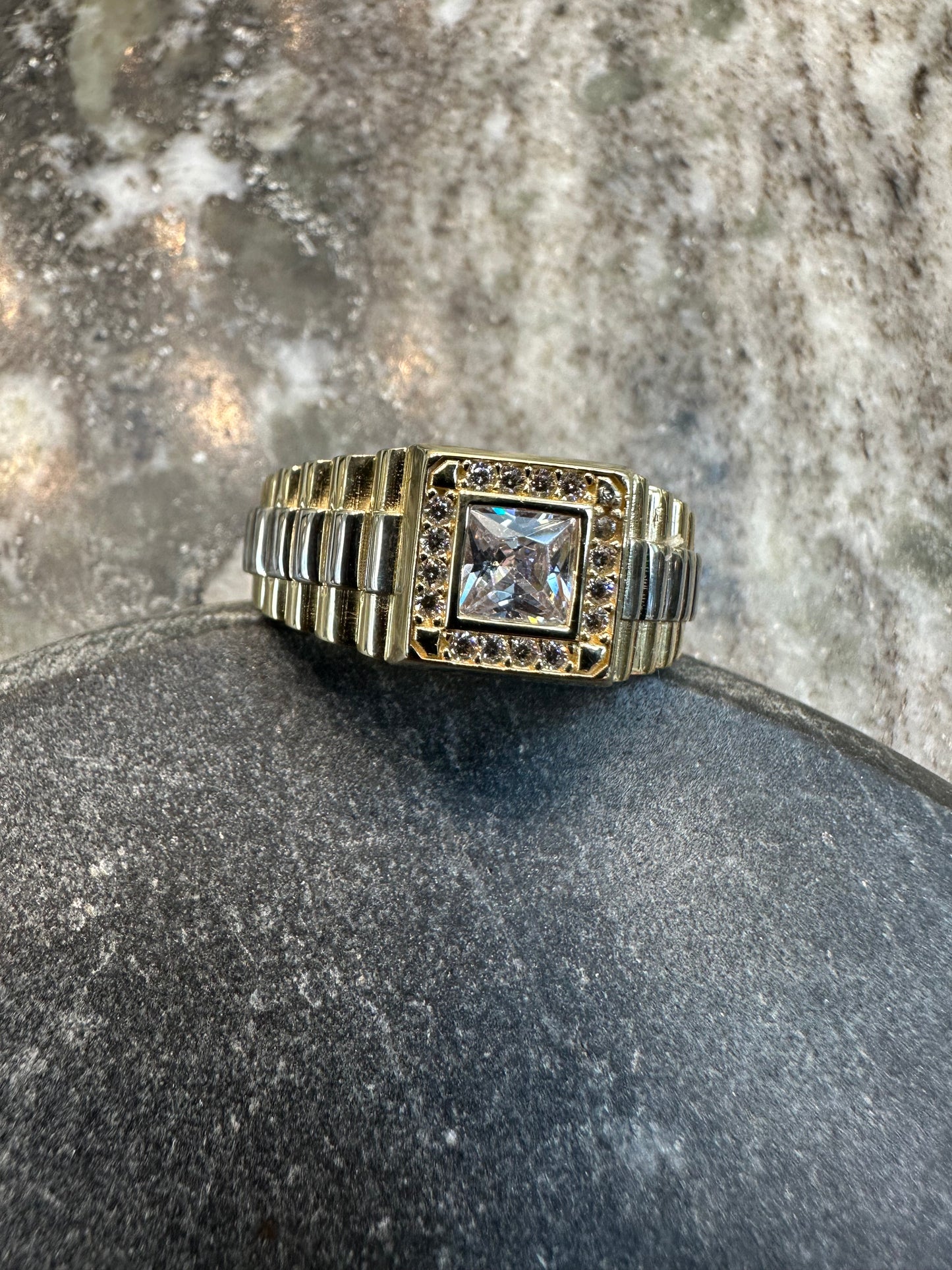 Prachtige 14K Gouden Bicolor Ring – Witgoud & Geelgoud met Zirkonia