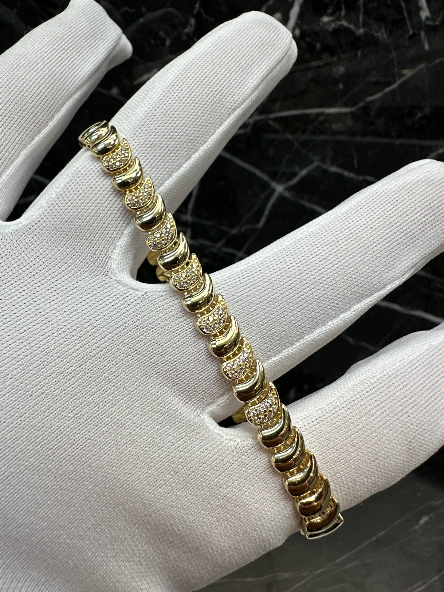 Prachtige 14K Gouden Armband met Zirkonia – 20 cm | 7 mm | Luxe & Sprankelend