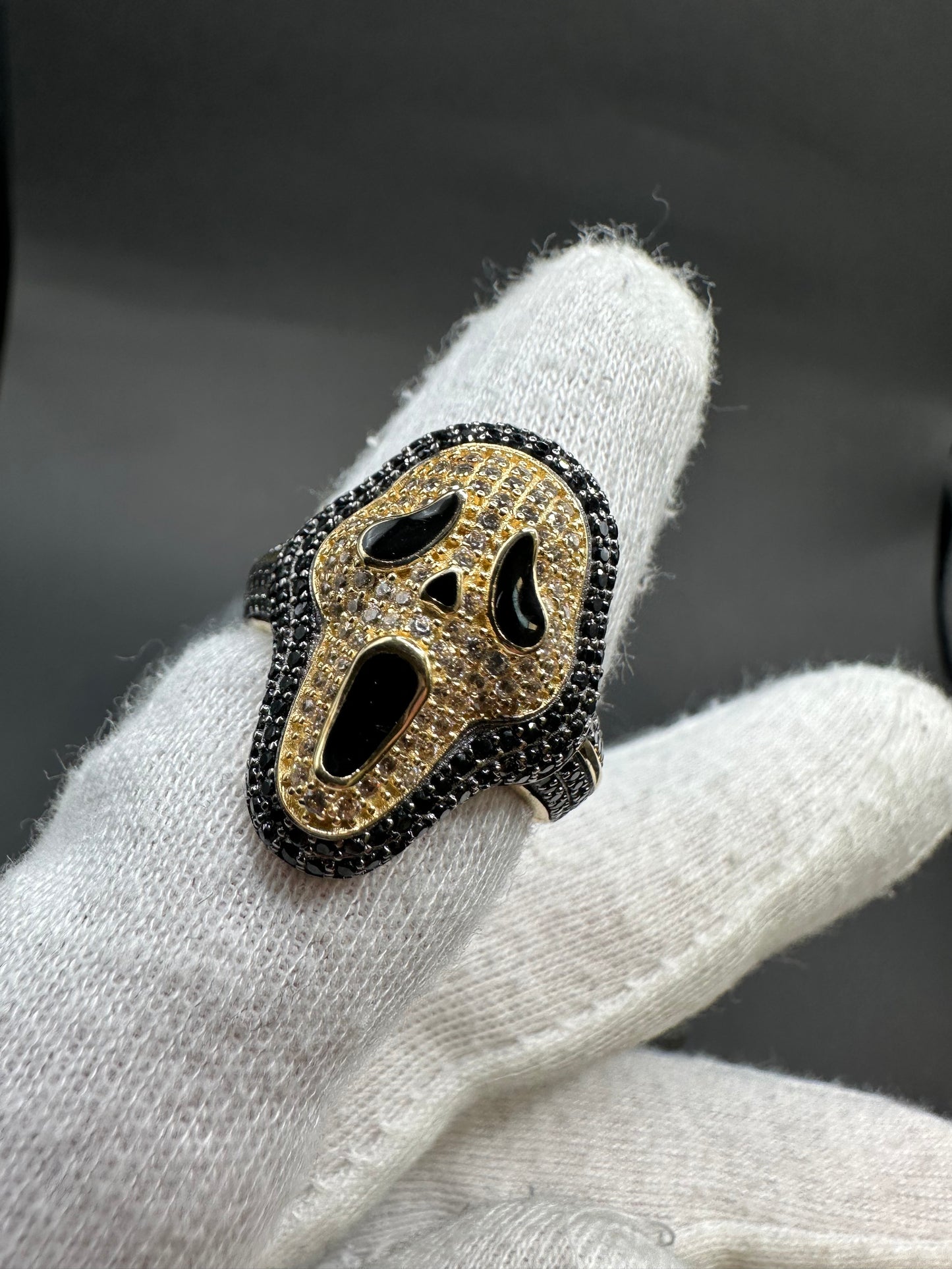 14K Gouden Scream Ring met Onyx en Zirkonia – Maat 18,5