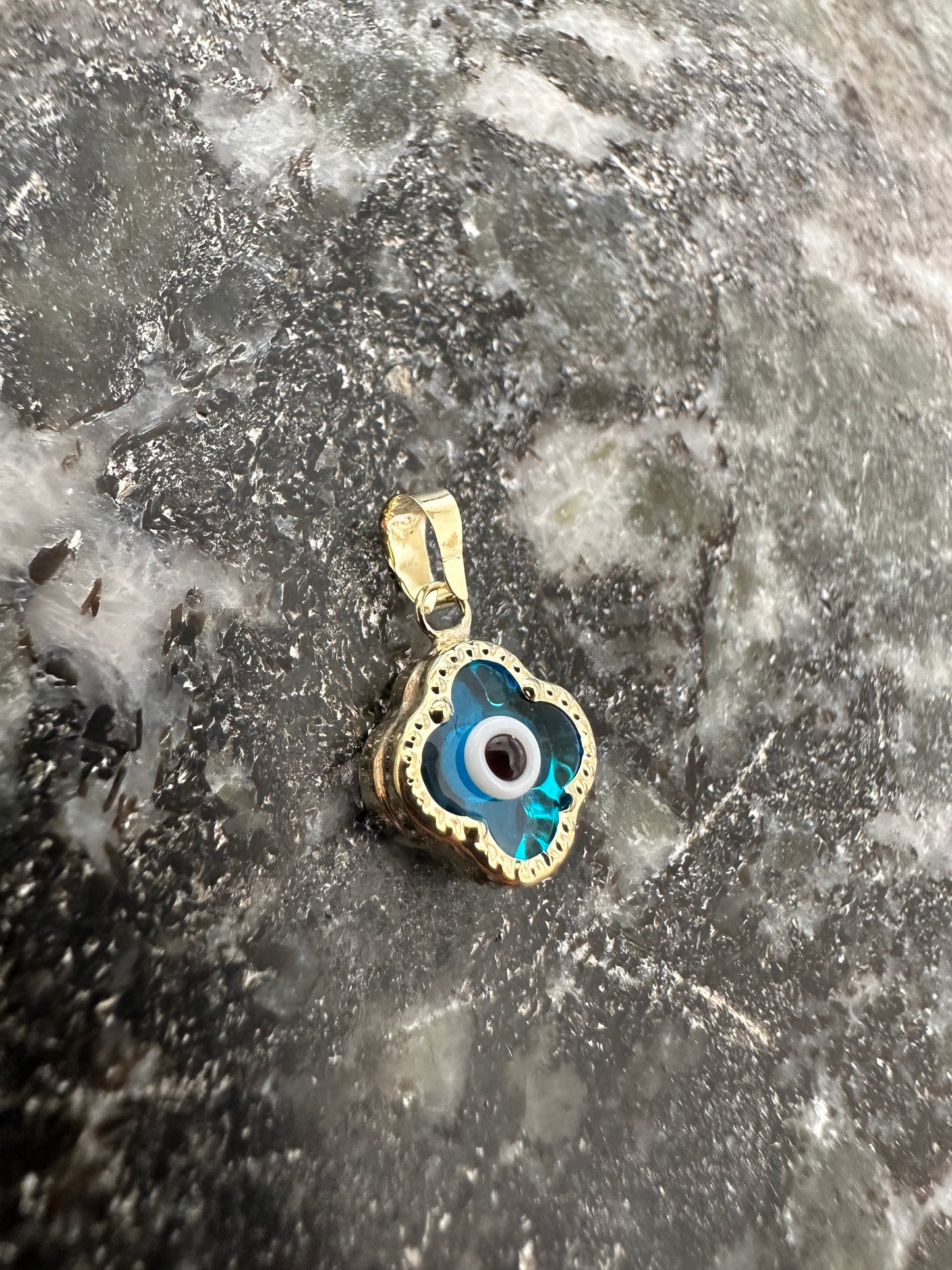 14K Gouden Klavertje Hanger met Boze Oog Symbool