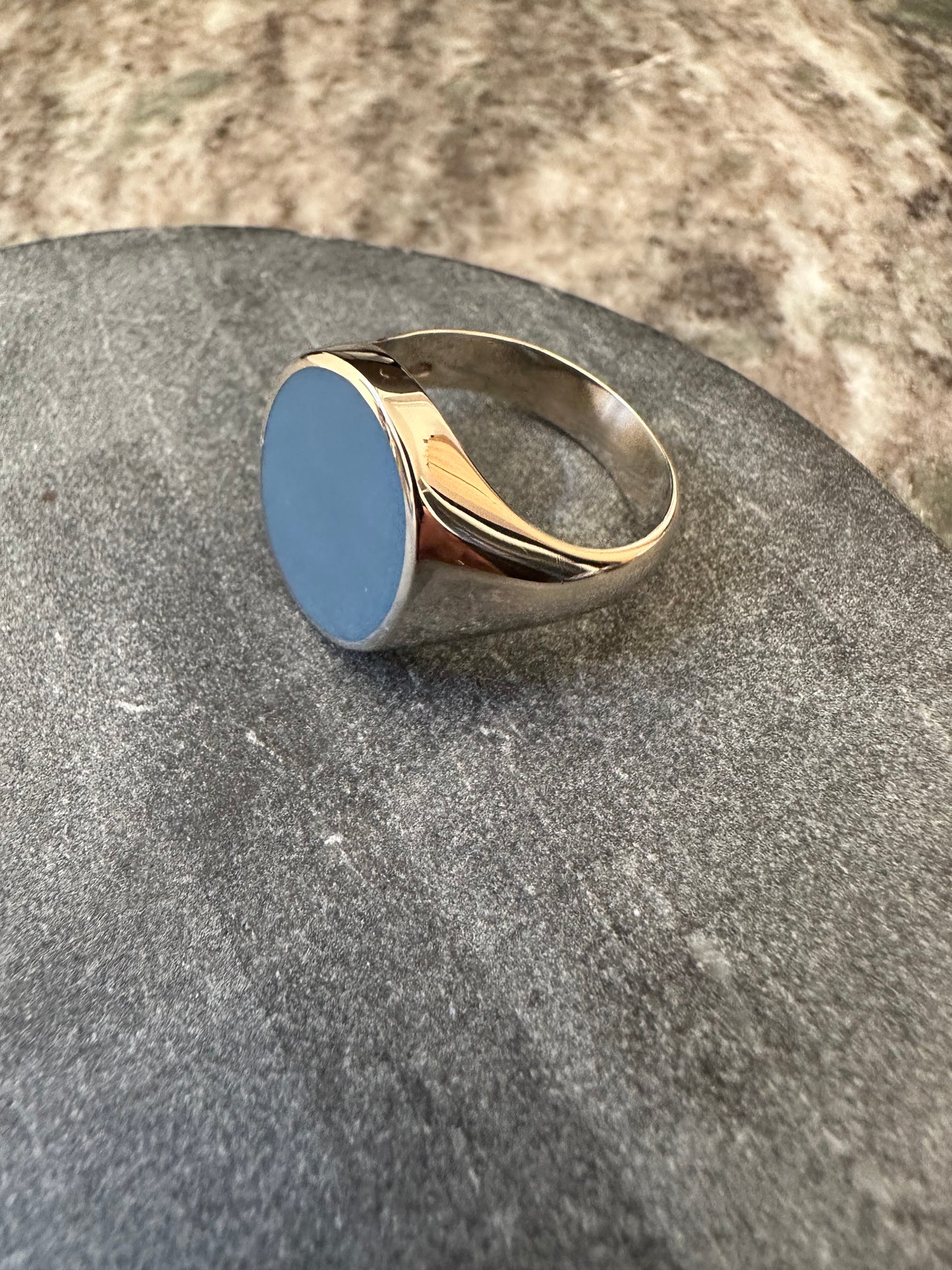 14k Witgouden Zegelring met Dubbele Blauwe Lagensteen