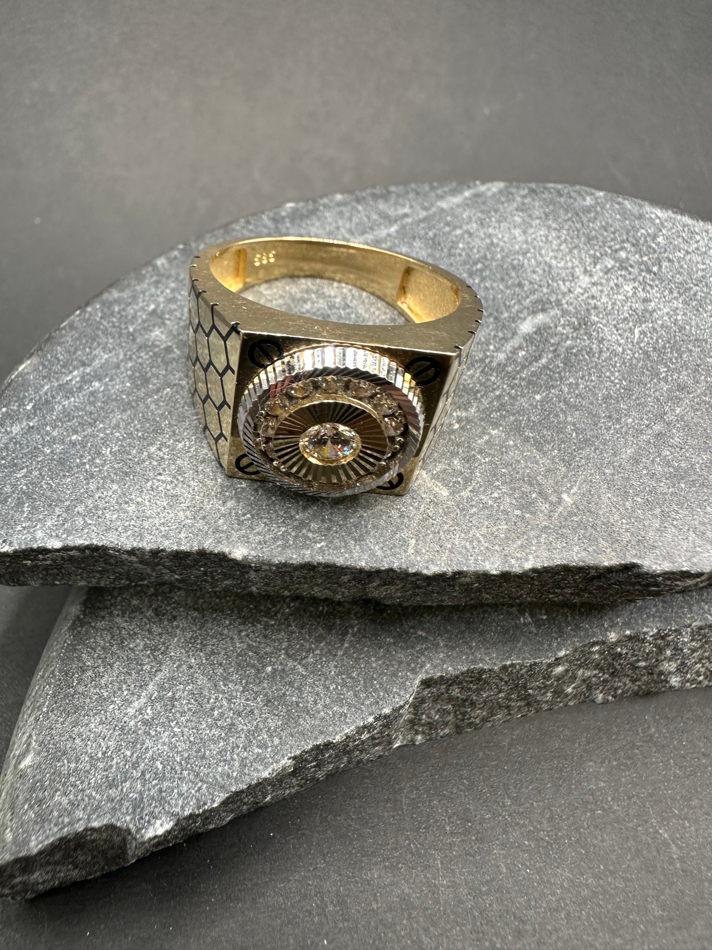 14K Gouden Bicolor Ring met Onyx Accenten – Maat 20,5