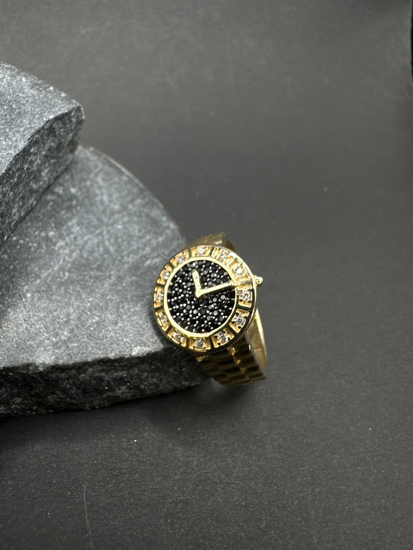14K Gouden Klok Ring met Onyx – Maat 20,5