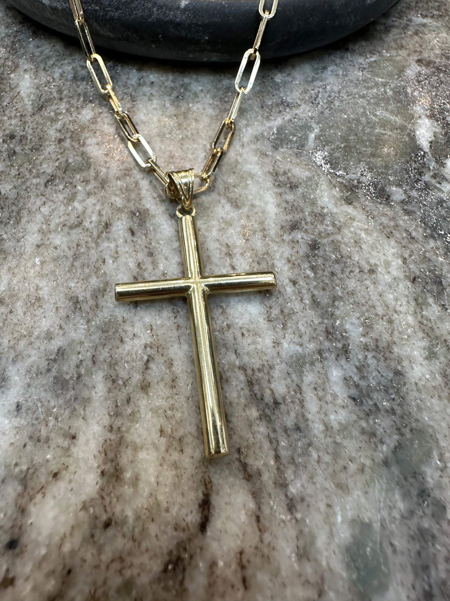 14K Gouden Papierclip Ketting met Kruis – 60 cm