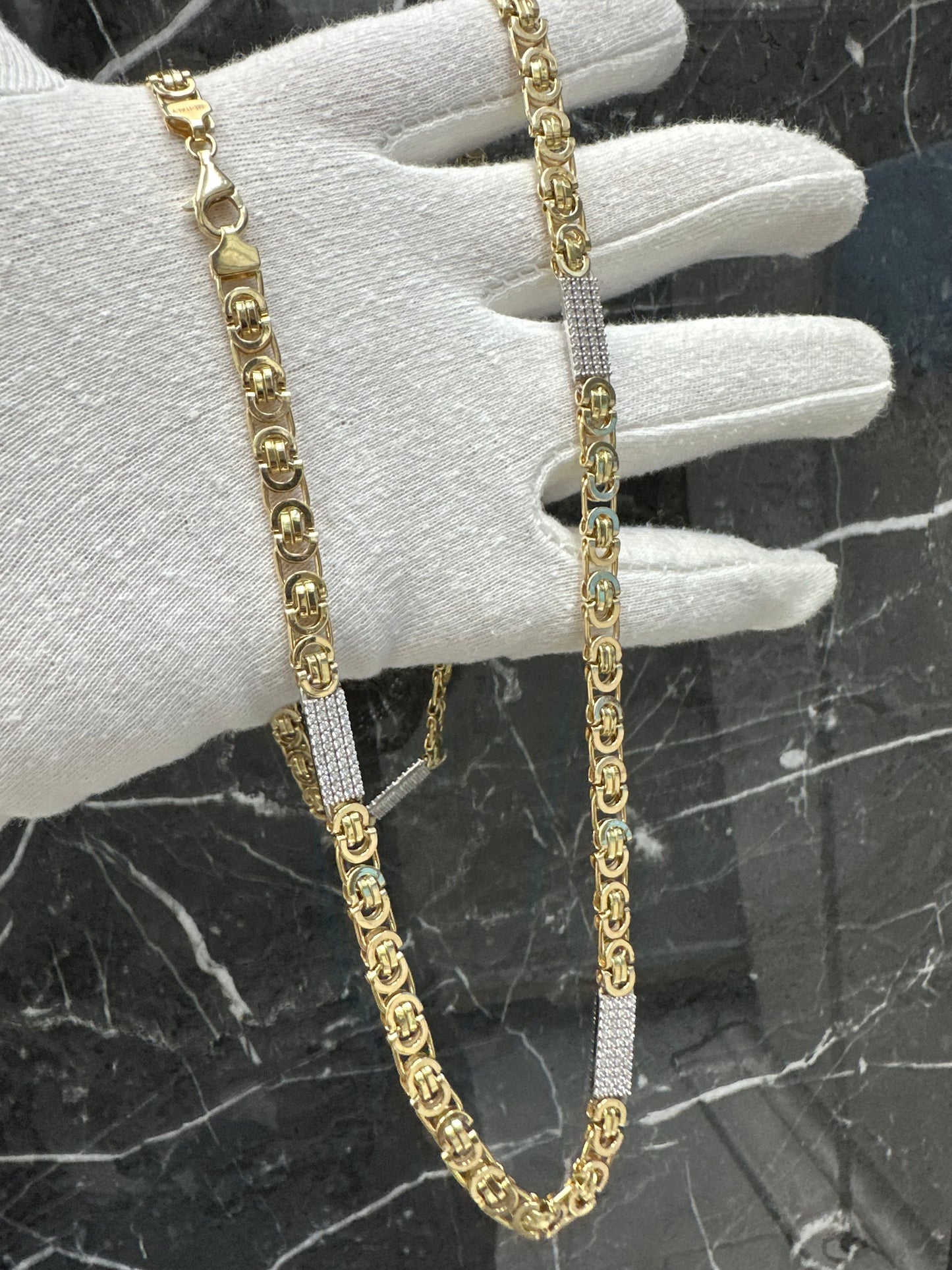 14K Gouden Massieve Platte Koningsketting met Zirkonia – 70 cm