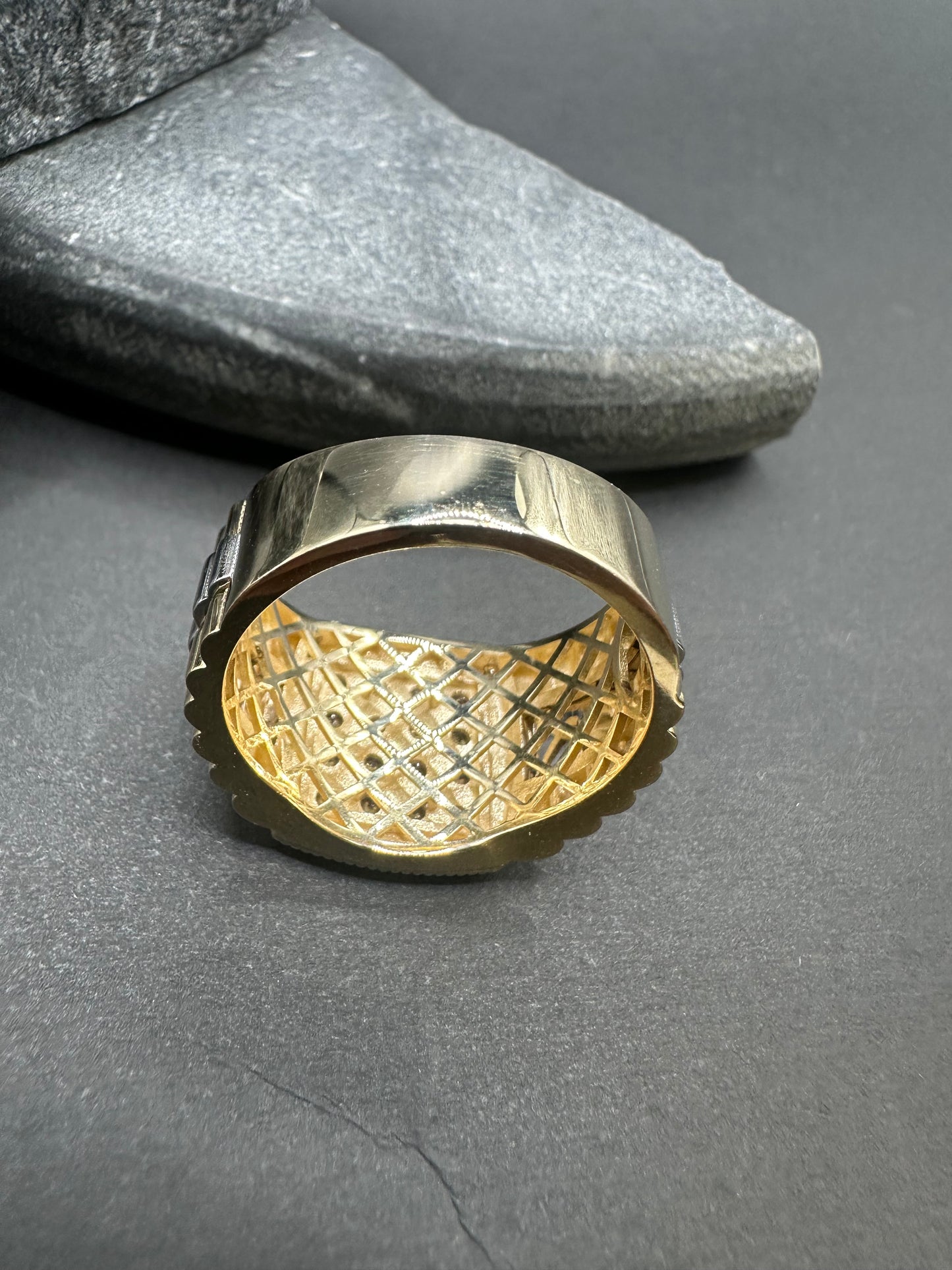 14K Gouden Bicolor Vierkante Ring met Zirkonia – Maat 20