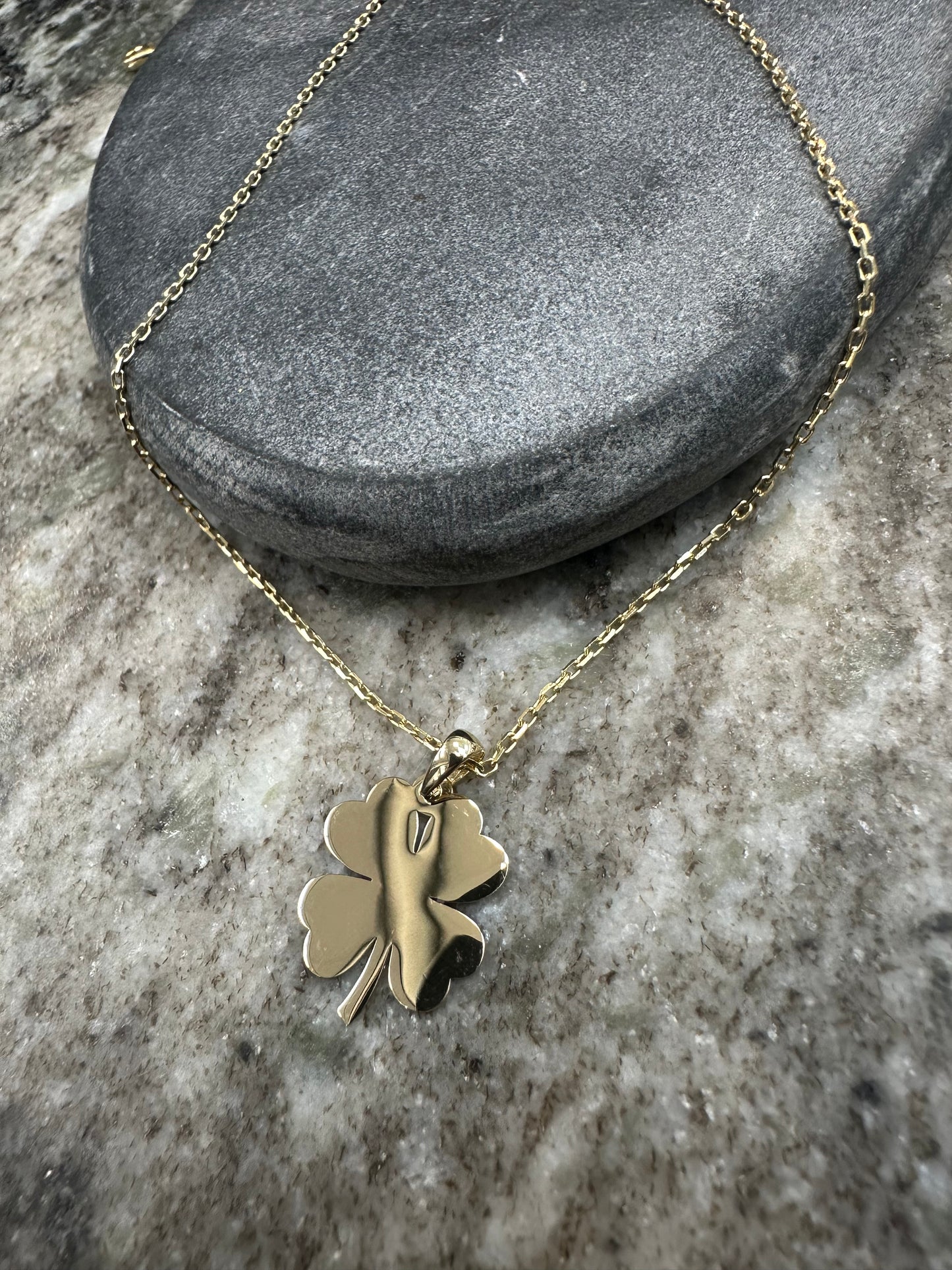Prachtige 14K Gouden Massieve Ketting met Klavertje Hanger