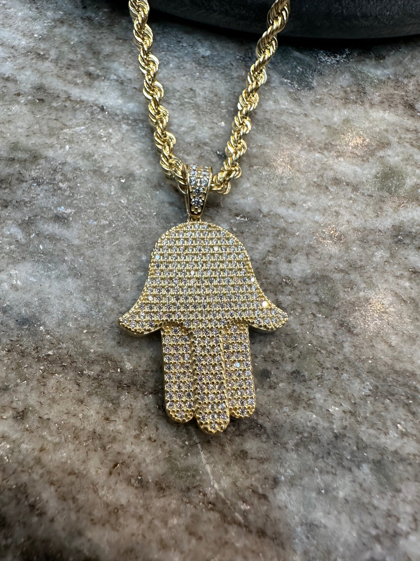 Schitterende 14K Gouden Rope Ketting met Hamsa Hanger – 66 cm | 3 mm | Zirkonia