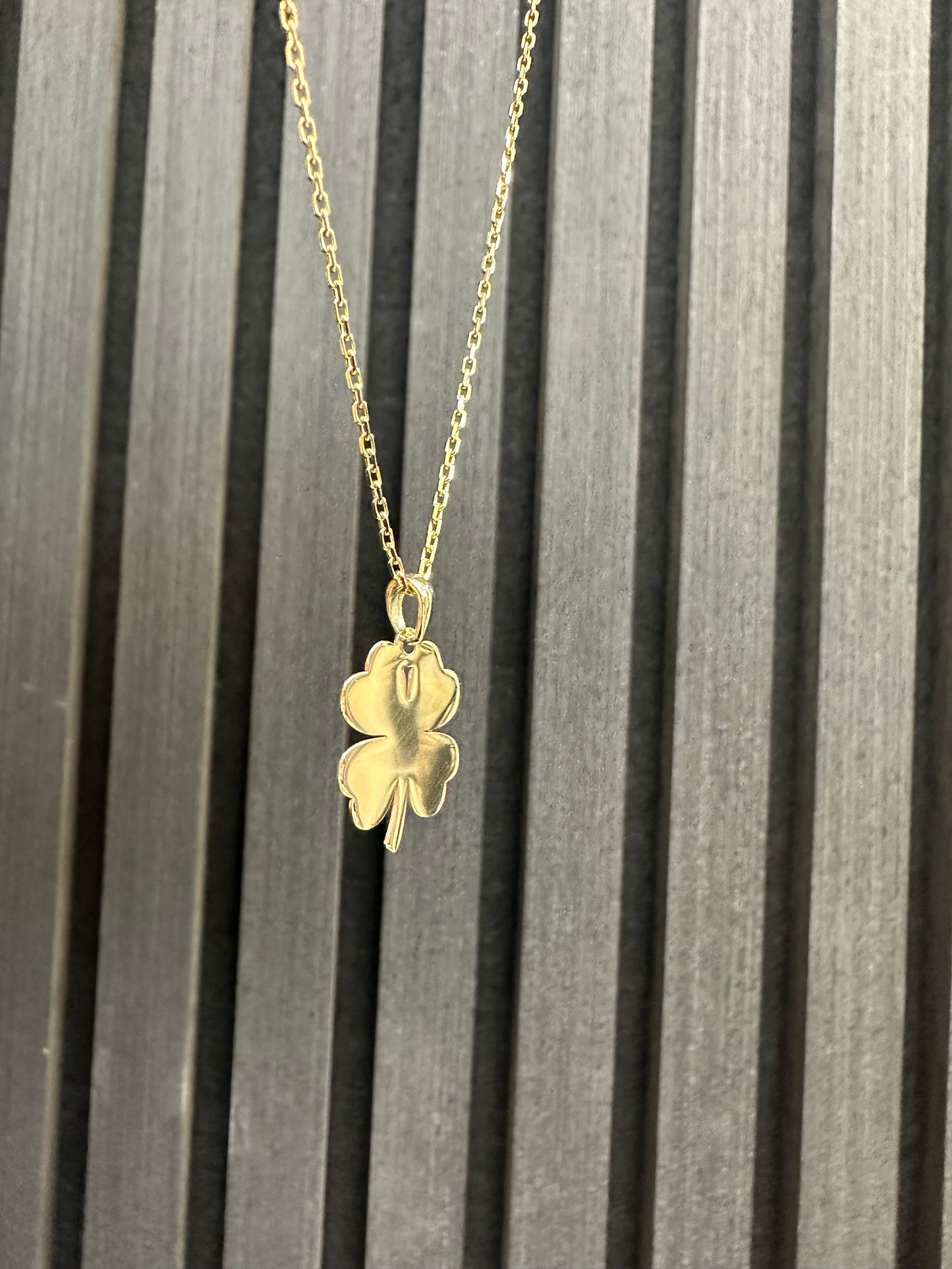 Prachtige 14K Gouden Massieve Ketting met Klavertje Hanger