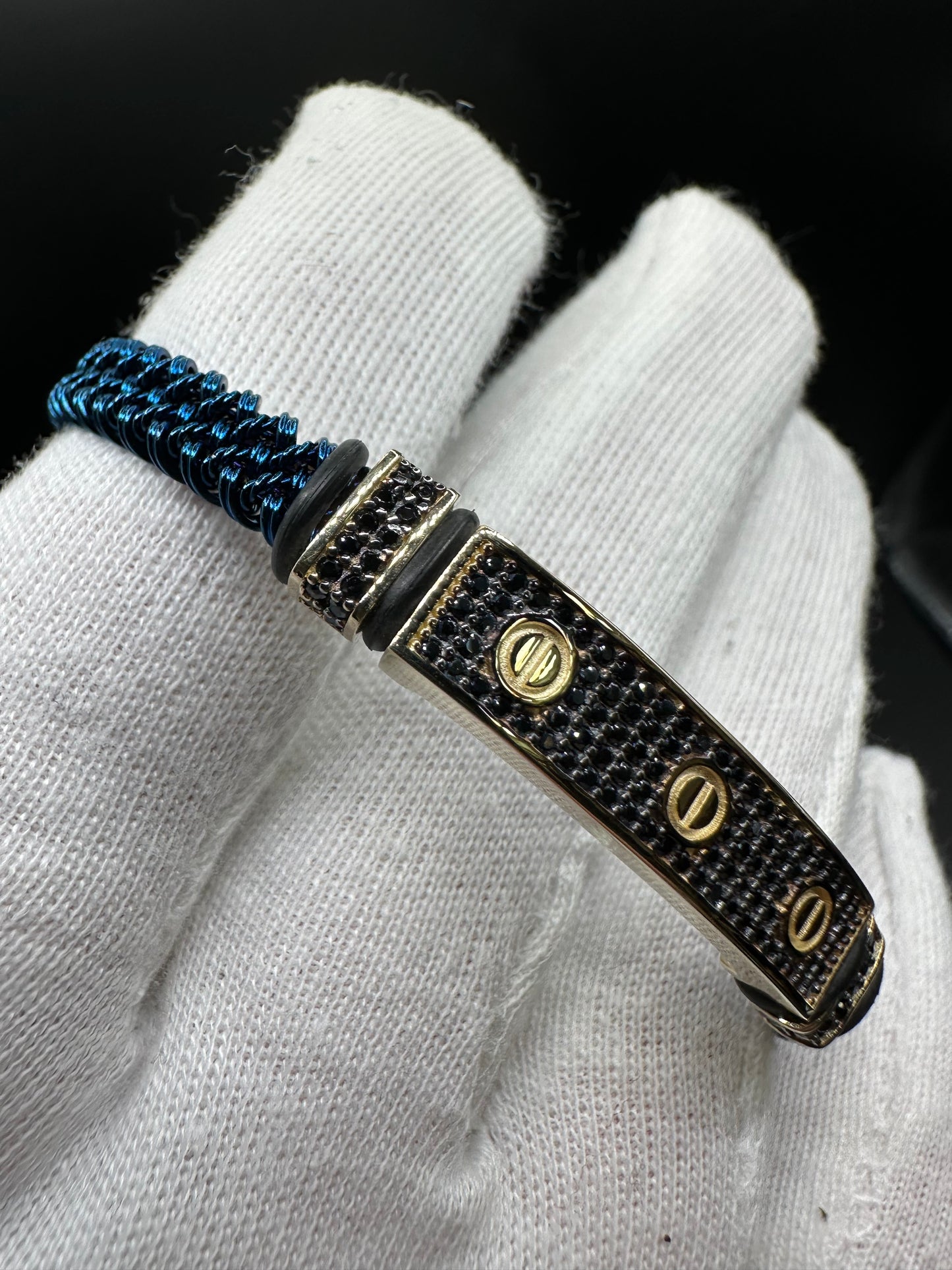 14K Gouden Onyx Armband met Blauwe Band