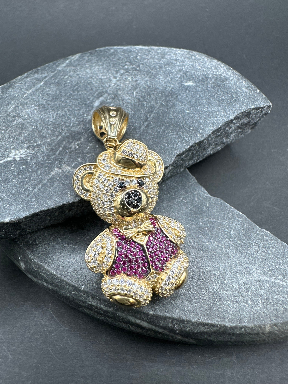 14K Gouden Teddybeer Hanger met Edelstenen – 45 mm x 22 mm