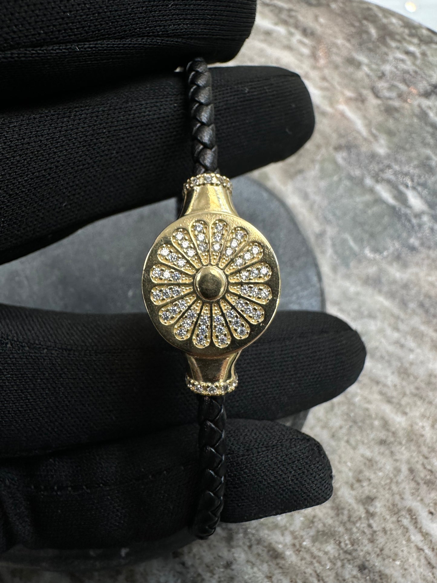 14K Gouden Rolleman Leren Armband met Zirkonia