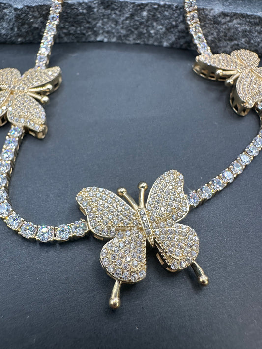 14K Gouden Vlinderketting met Zirkonia – 44 cm | 3 mm