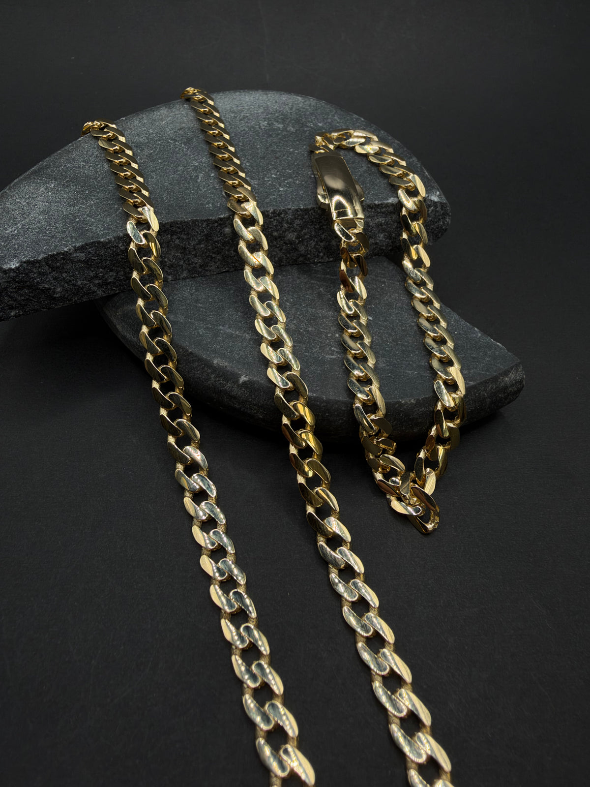 14K Gouden Ketting- en Armbandenset met Bloksluiting