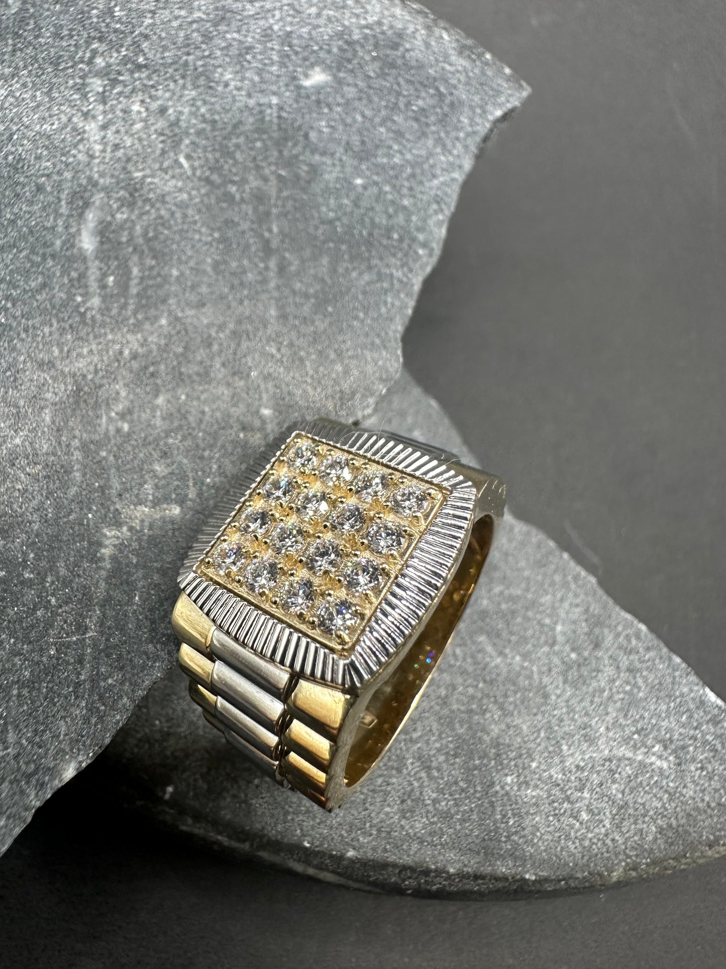 14K Gouden Bicolor Vierkante Ring met Zirkonia – Maat 20