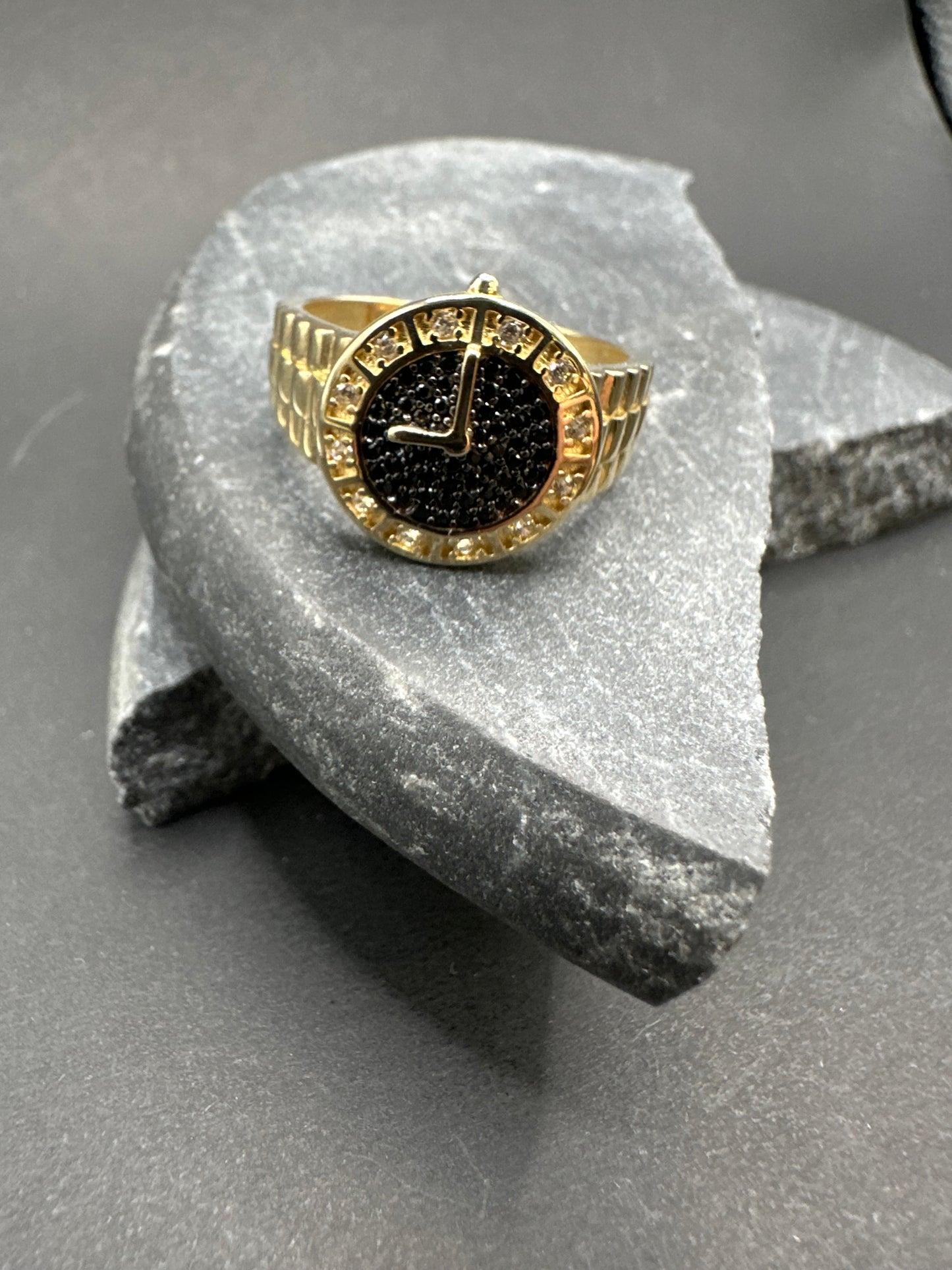 14K Gouden Klok Ring met Onyx – Maat 20,5