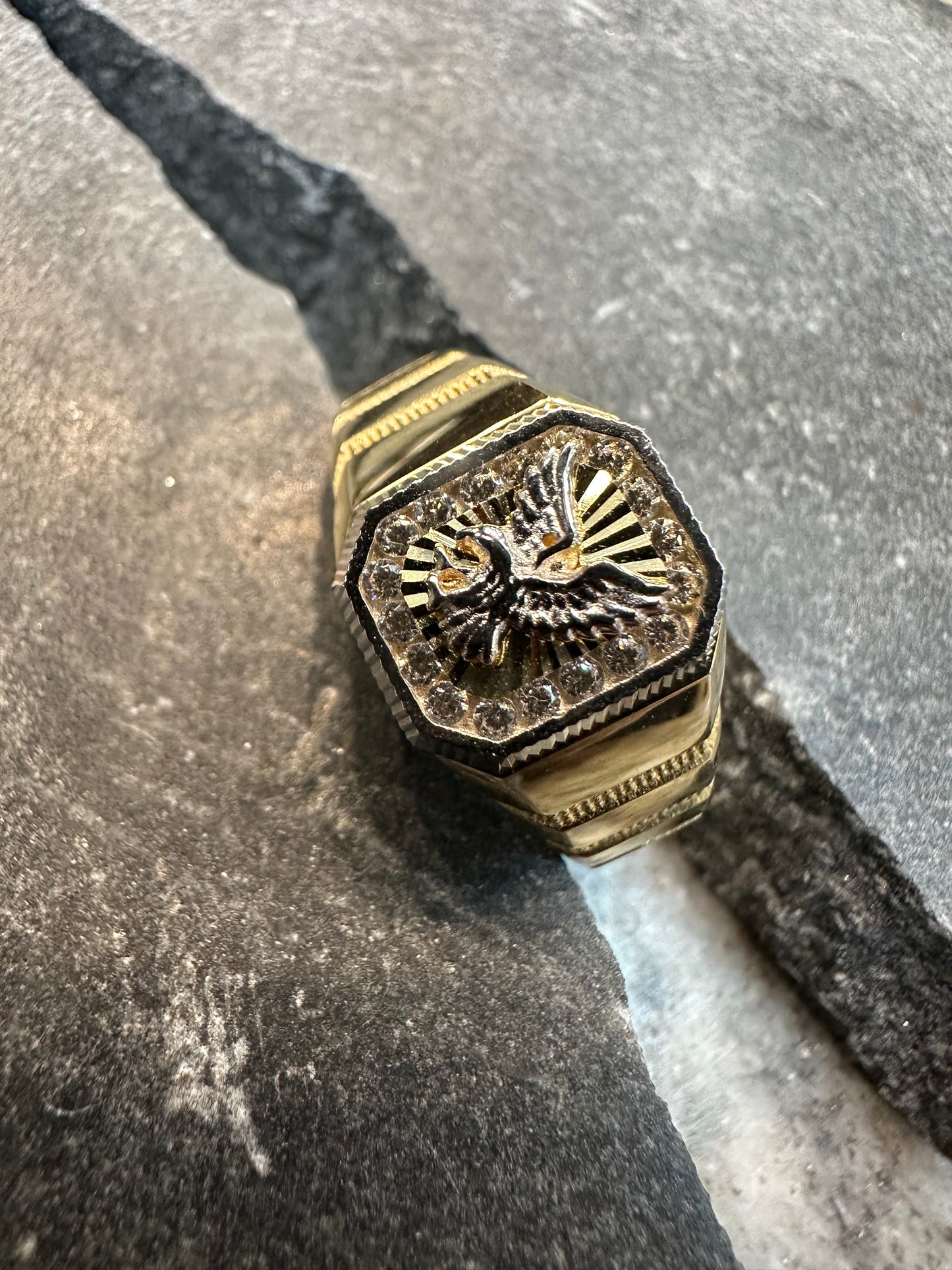 Prachtige 14K Gouden Bicolor Adelaar Ring – Krachtig & Luxe Design