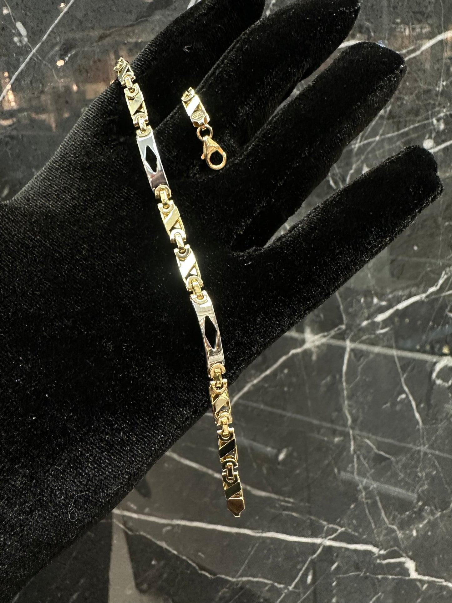 Prachtige 14K Gouden Valentino Armband met Ruitjes – Bicolor | 21,5 cm | 5 mm