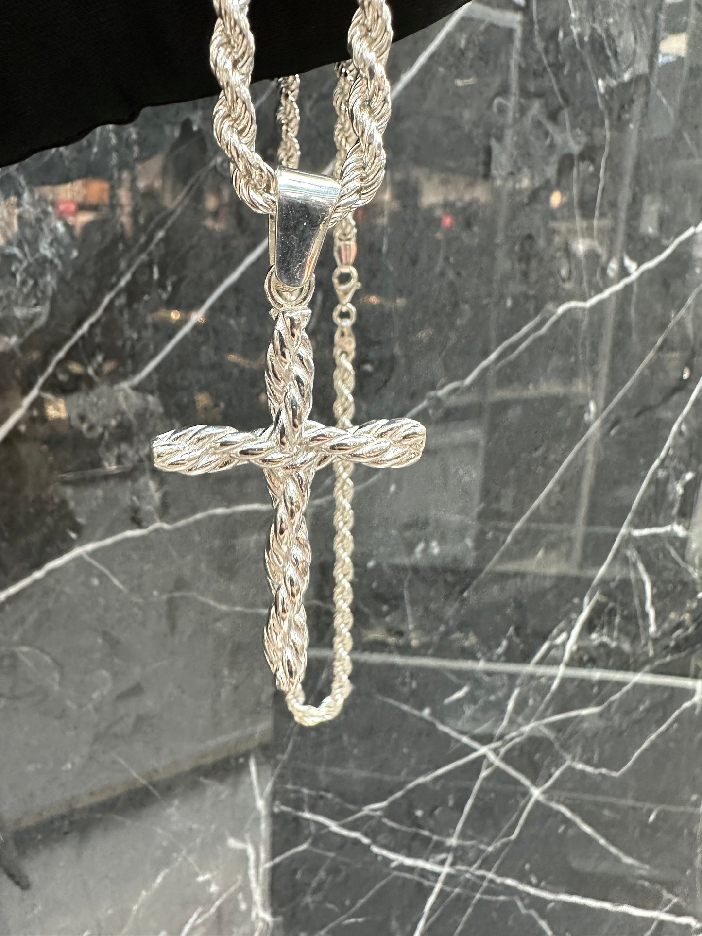 Prachtige 925 Zilveren Rope Ketting met Kruishanger – 4,4 mm | 70 cm