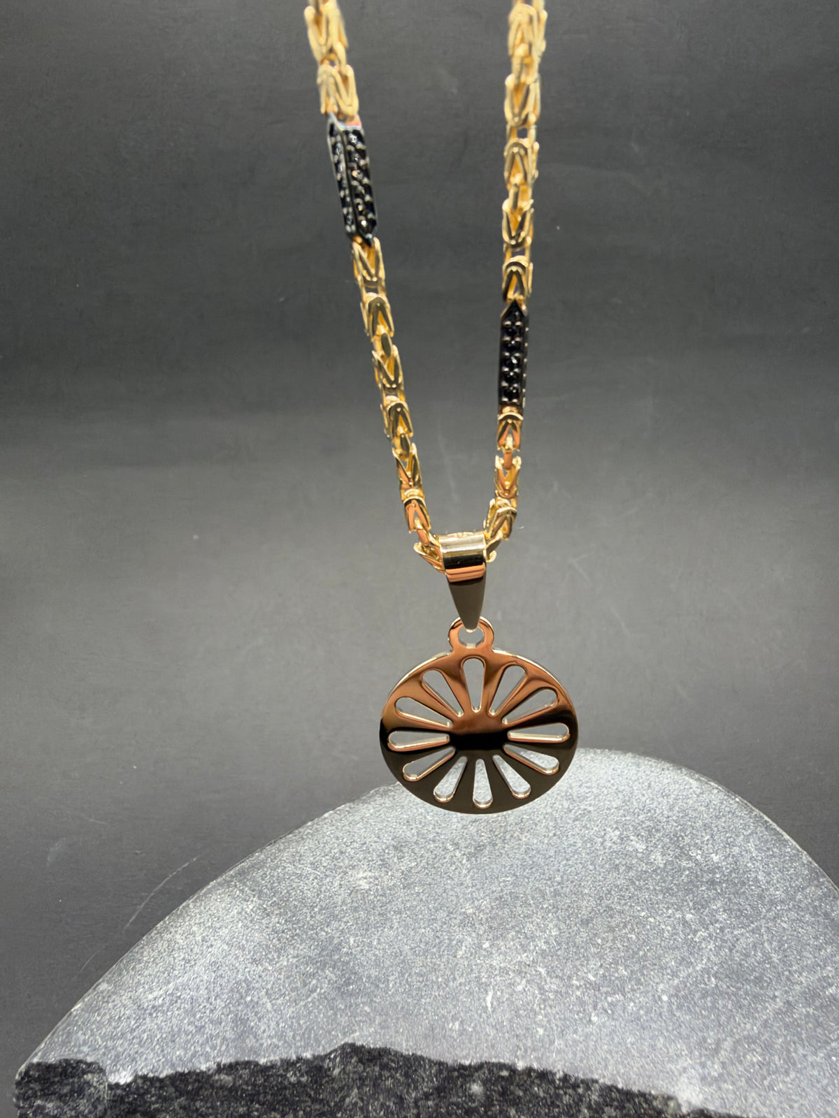 14K Gouden Koningsketting met Onyx en Woonwagenwiel Hanger