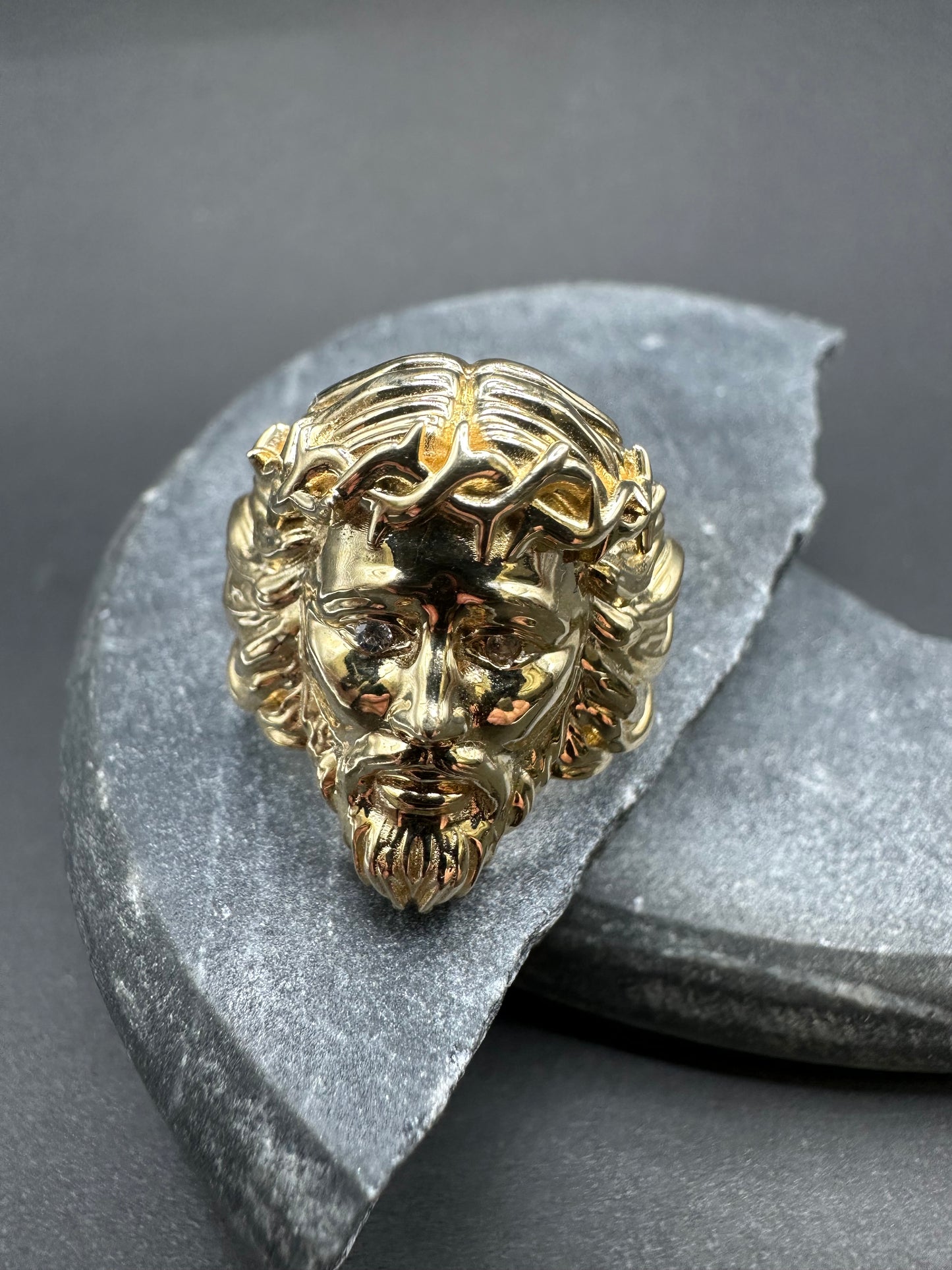 14K Gouden Jezus Hoofd Ring – Maat 20