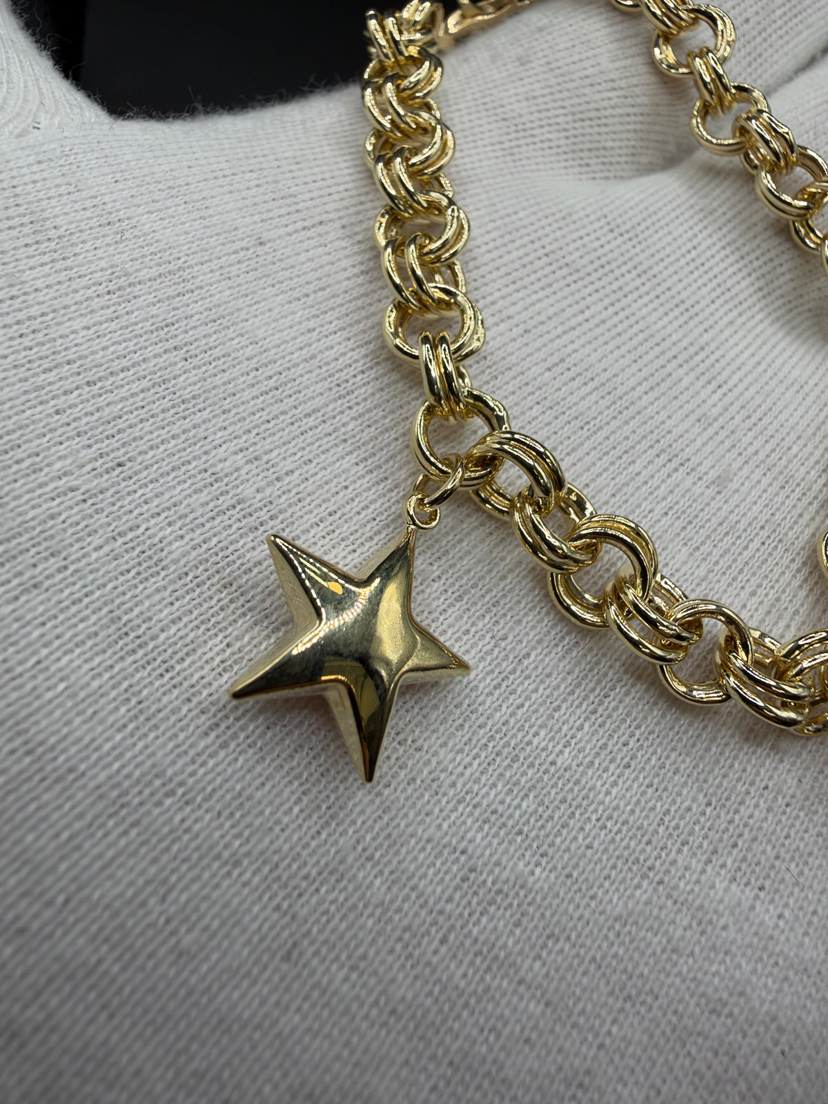 14K Gouden Bedelarmband met Hart en Twee Sterren – 19 cm – 8,2 mm