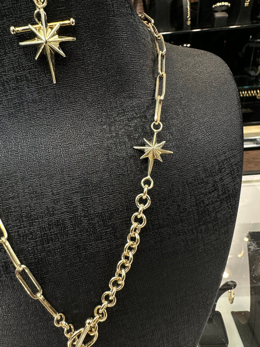 14K Gouden Ster Set met Modern Slot – Ketting & Armband