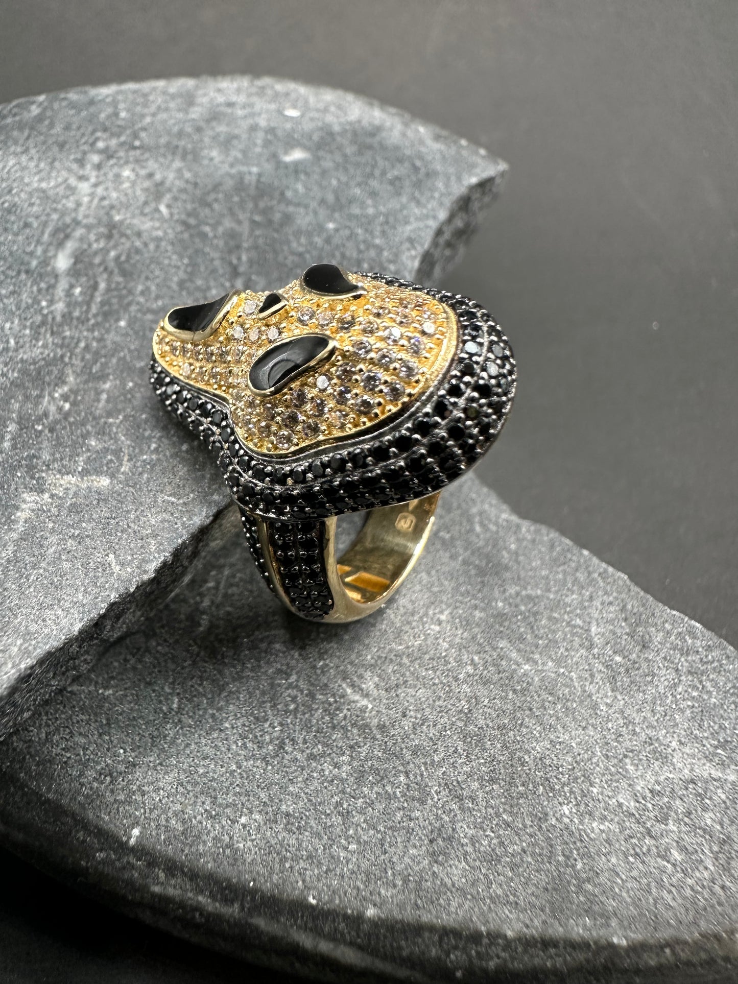 14K Gouden Scream Ring met Onyx en Zirkonia – Maat 18,5