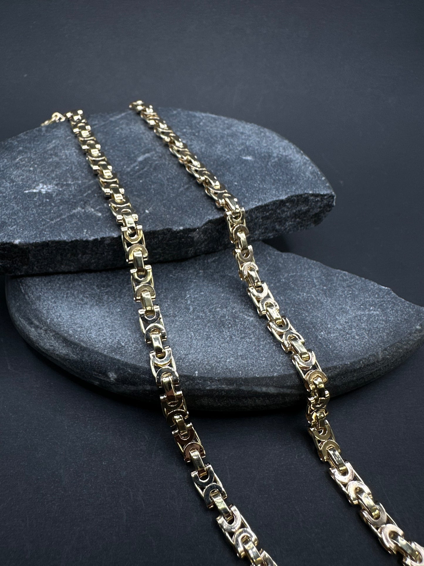 14K Gouden Massieve Platte Koningsketting – 70 cm
