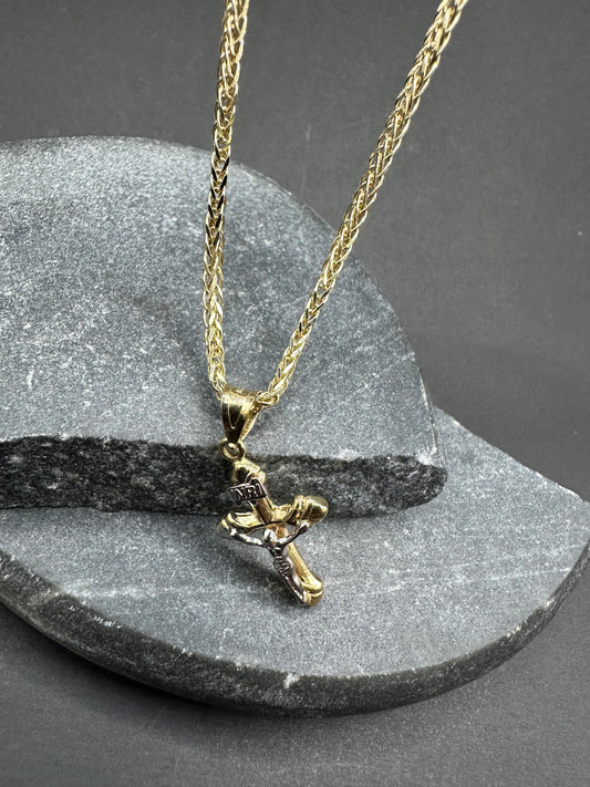 14K Gouden Vossenstaart Ketting met Bicolor Kruis – 55 cm | 2,1 mm