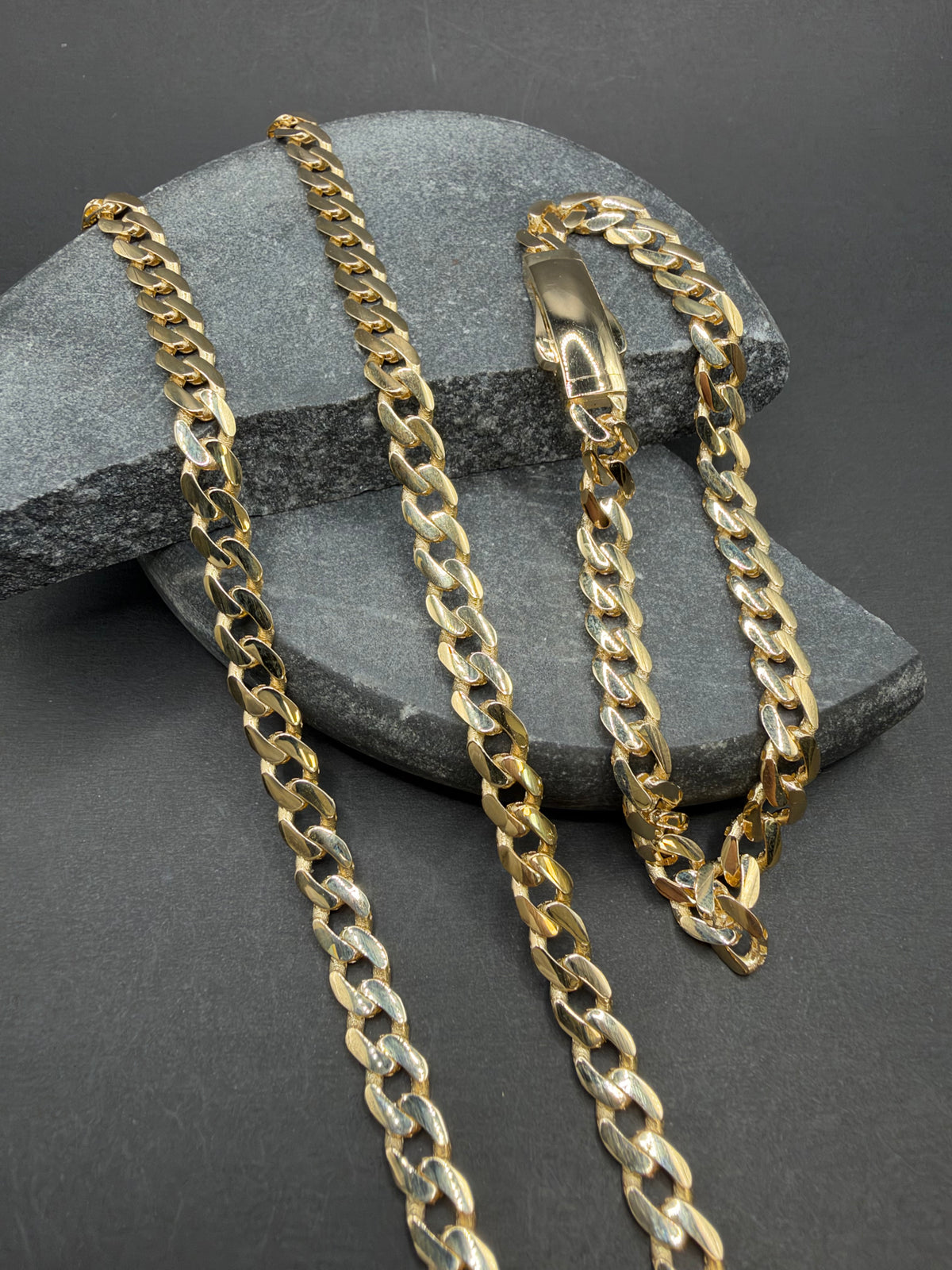 14K Gouden Ketting- en Armbandenset met Bloksluiting