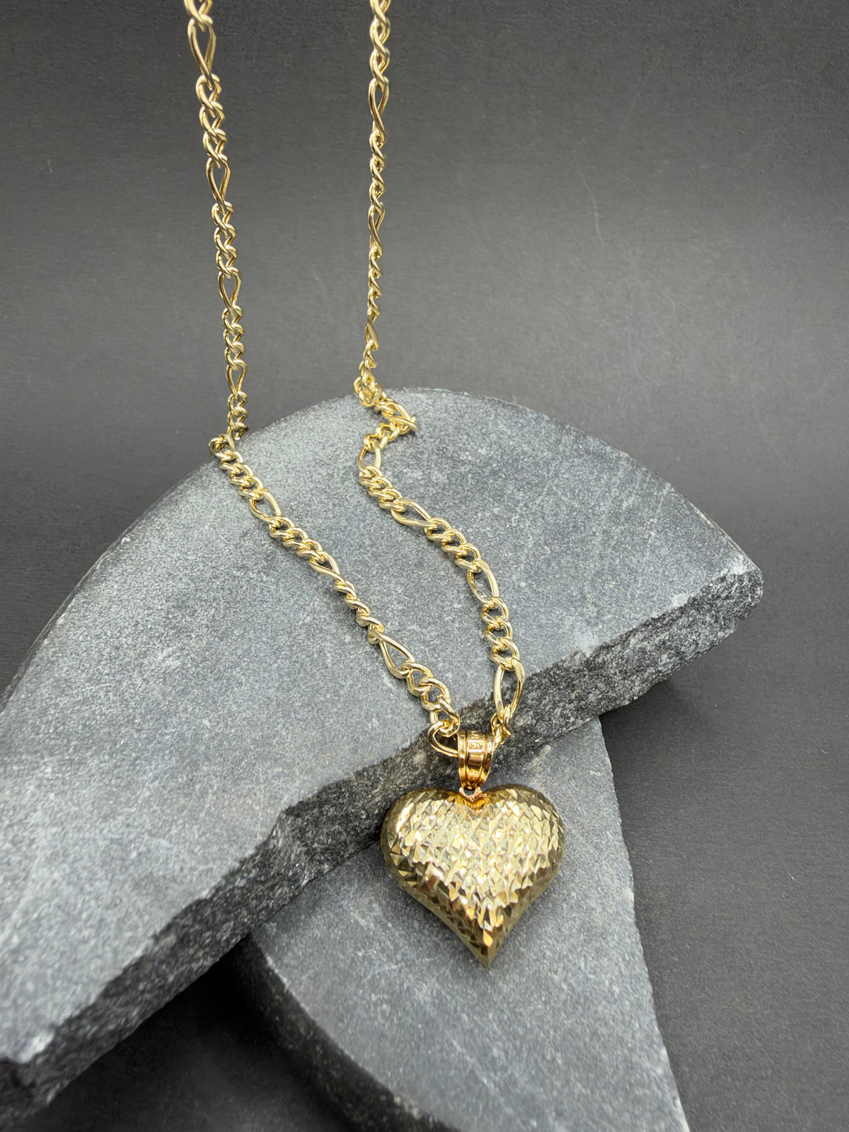 14K Gouden Figaro Ketting met Hart Hanger – 55 cm – 3,1 mm