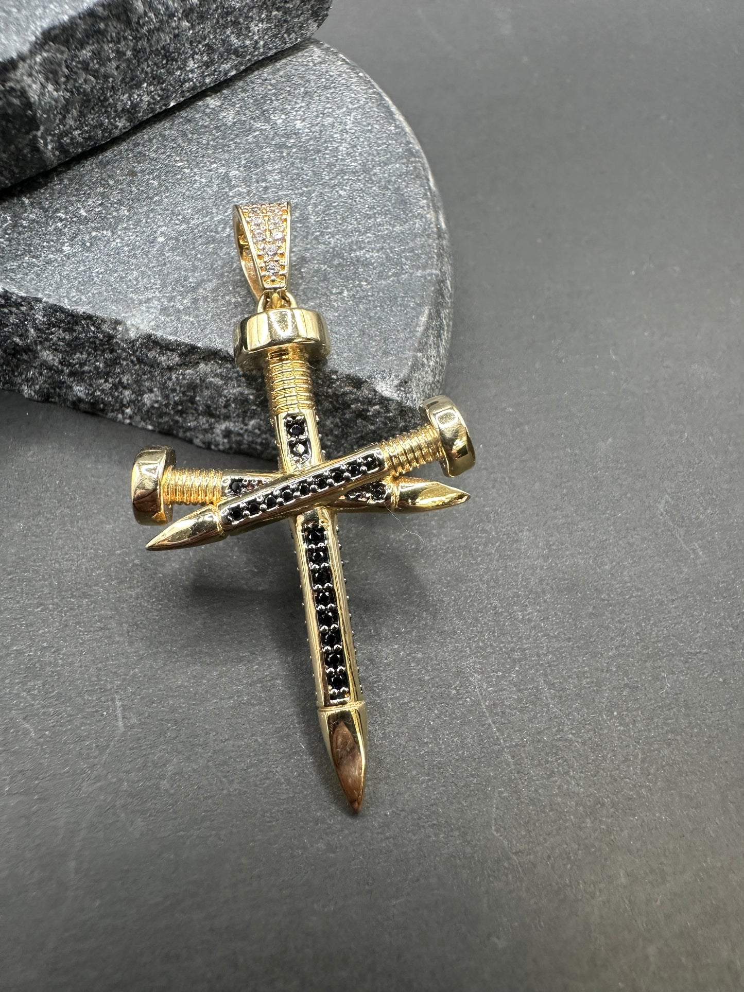 14K Gouden Kruis Hanger met Onyx