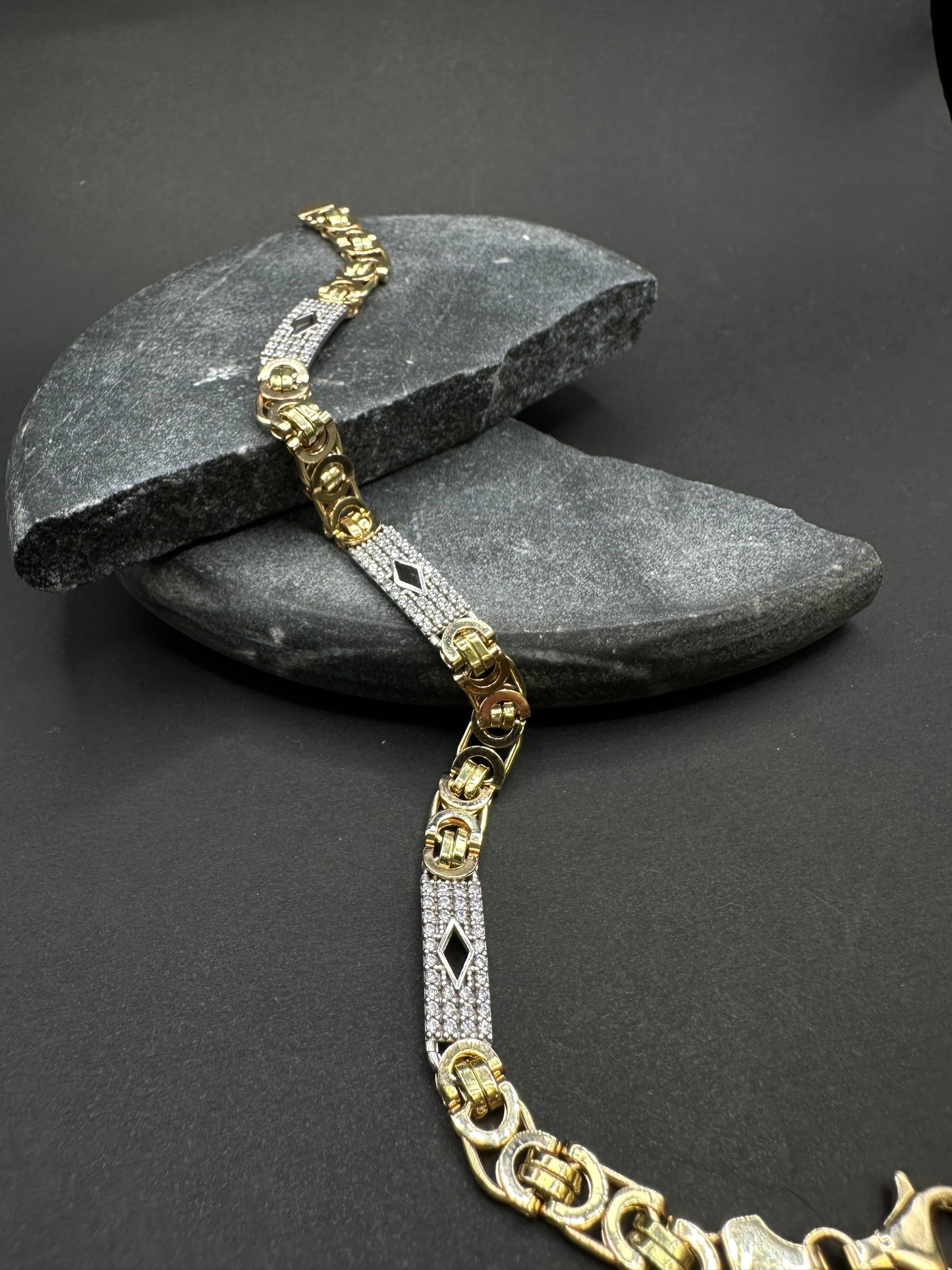 14K Gouden Platte Koningsarmband met Ruitjes en Zirkonia – 21 cm