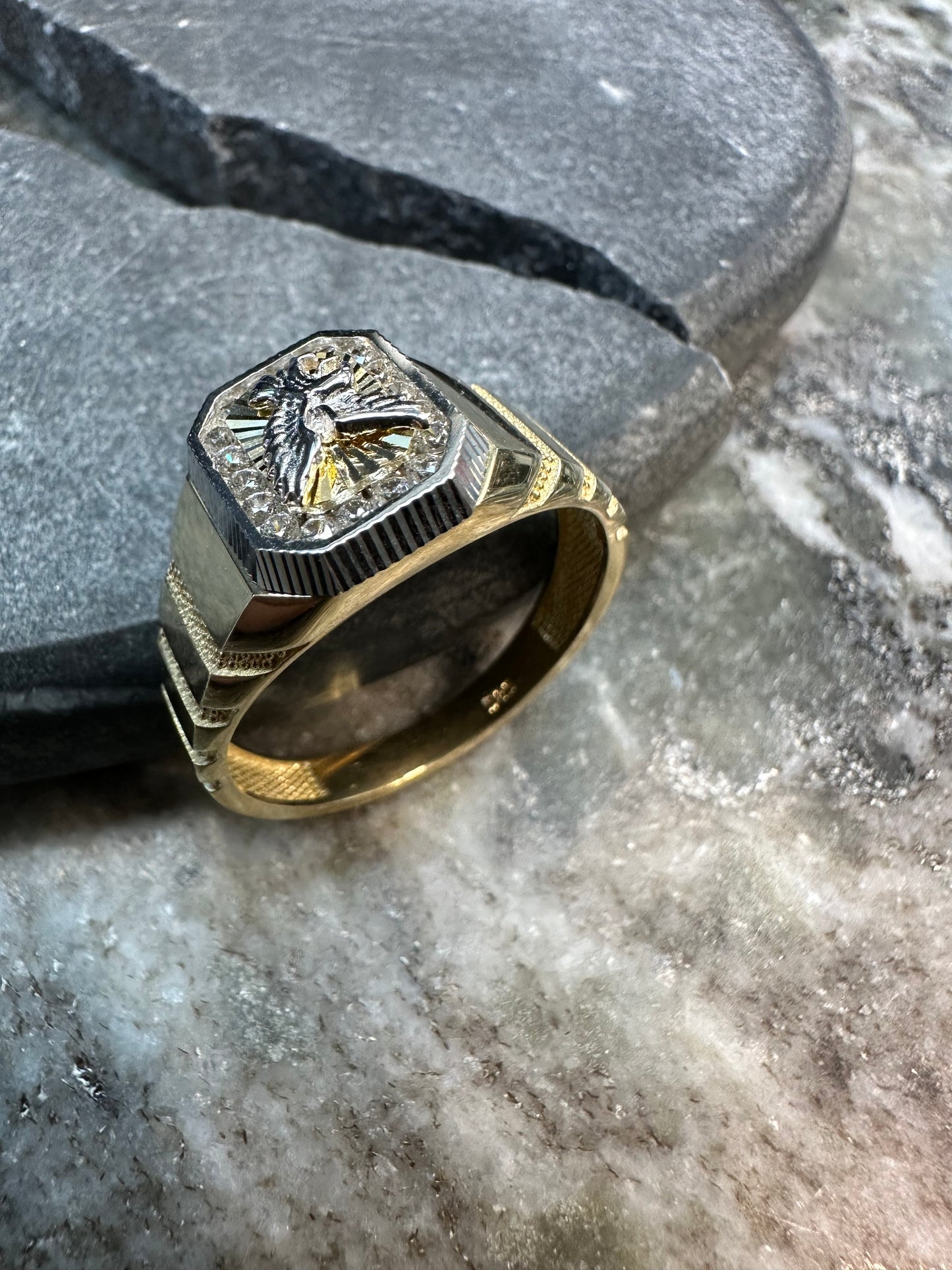 Prachtige 14K Gouden Bicolor Adelaar Ring – Krachtig & Luxe Design