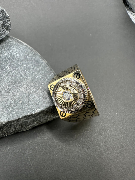 14K Gouden Bicolor Ring met Onyx Accenten – Maat 20,5