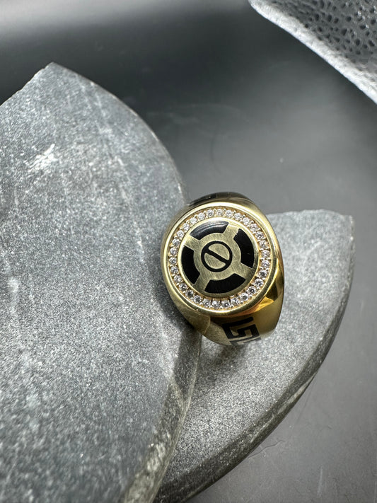 18K Gouden Unieke Ring met Onyx en Zirkonia