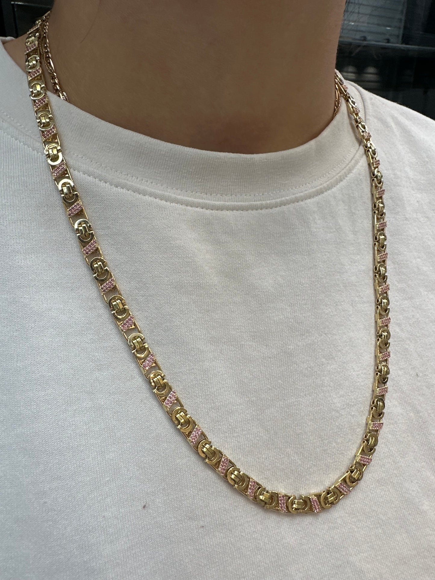 14K Gouden Valentino Ketting met Robijnen – 63 cm