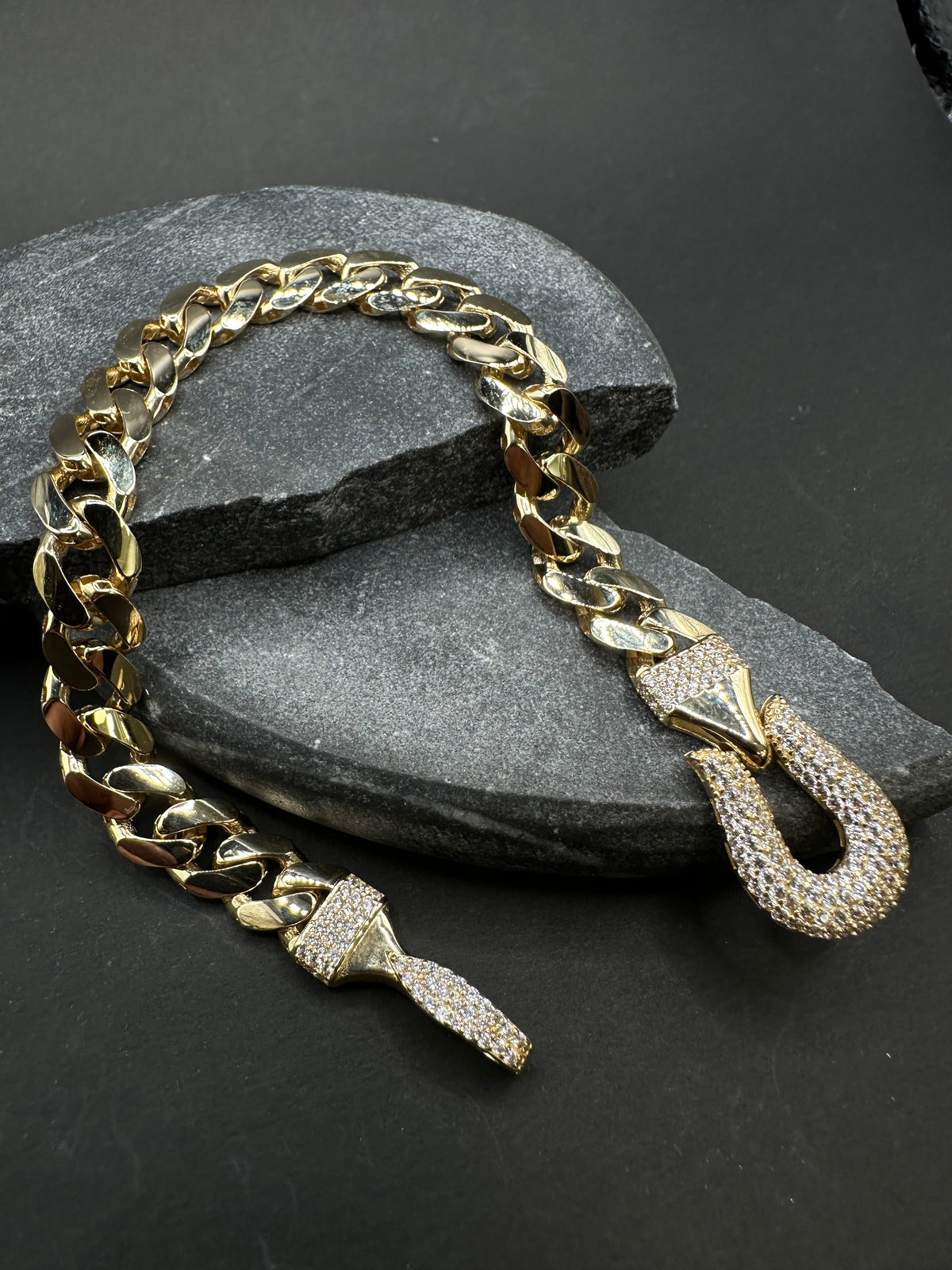 14K Gouden Cubaanse Armband met Zirkonia – 20 cm | 8,2 mm