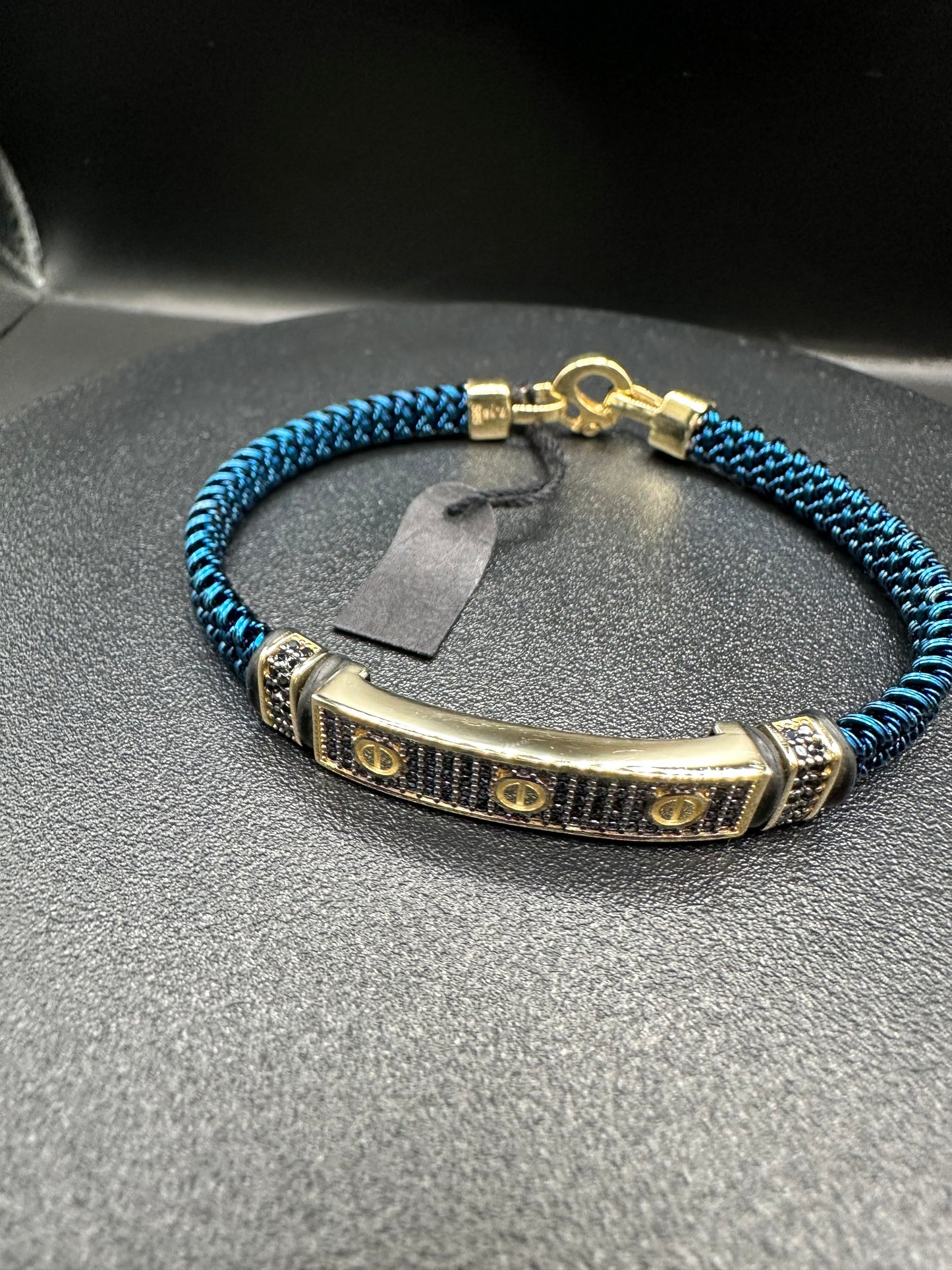 14K Gouden Onyx Armband met Blauwe Band