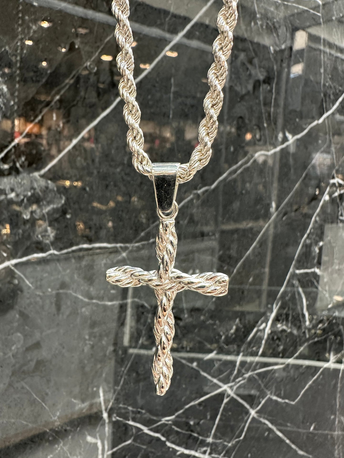 Prachtige 925 Zilveren Rope Ketting met Kruishanger – 4,4 mm | 70 cm