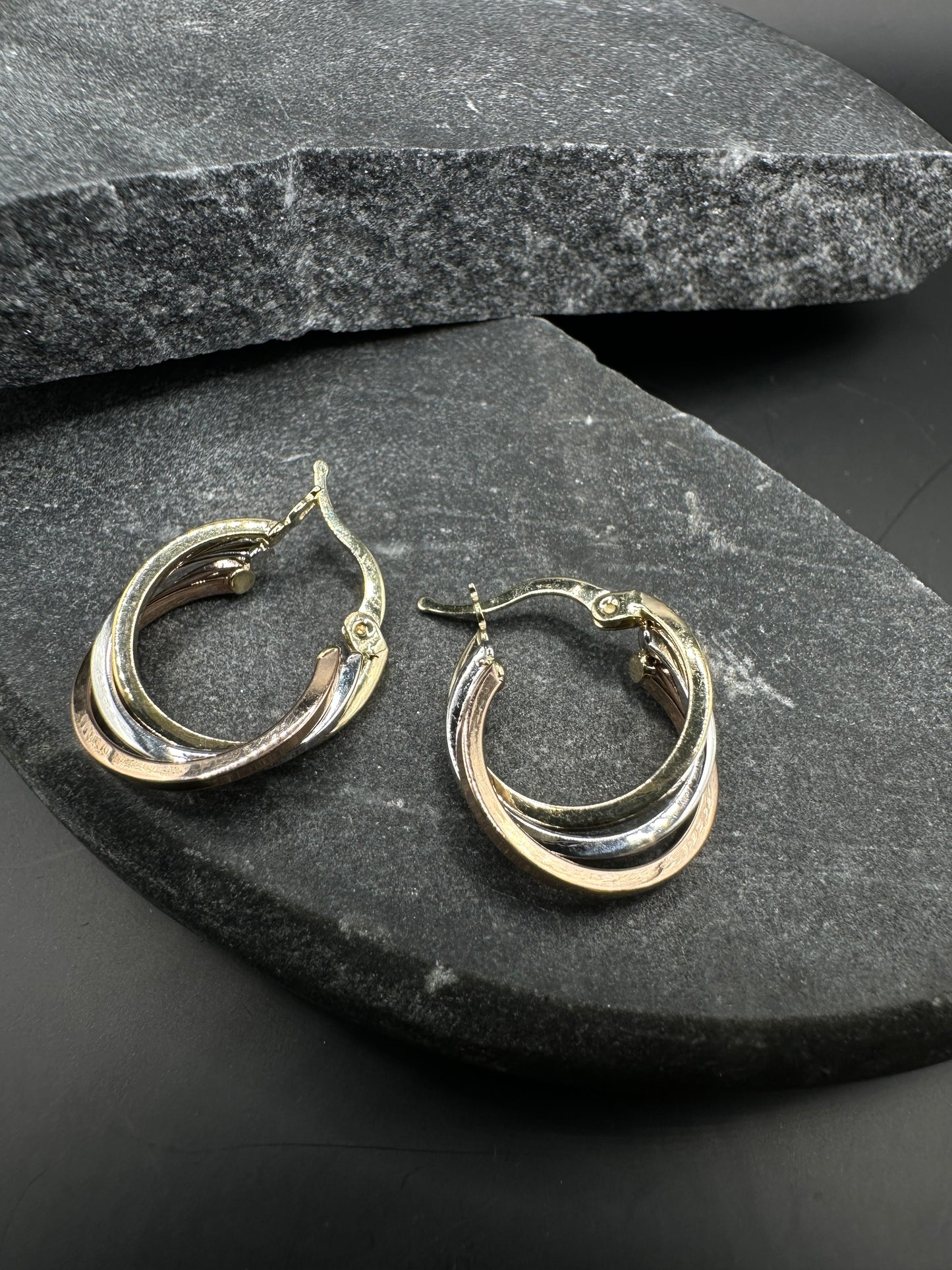 14K Gouden Tricolor Oorbellen – 16,4 mm
