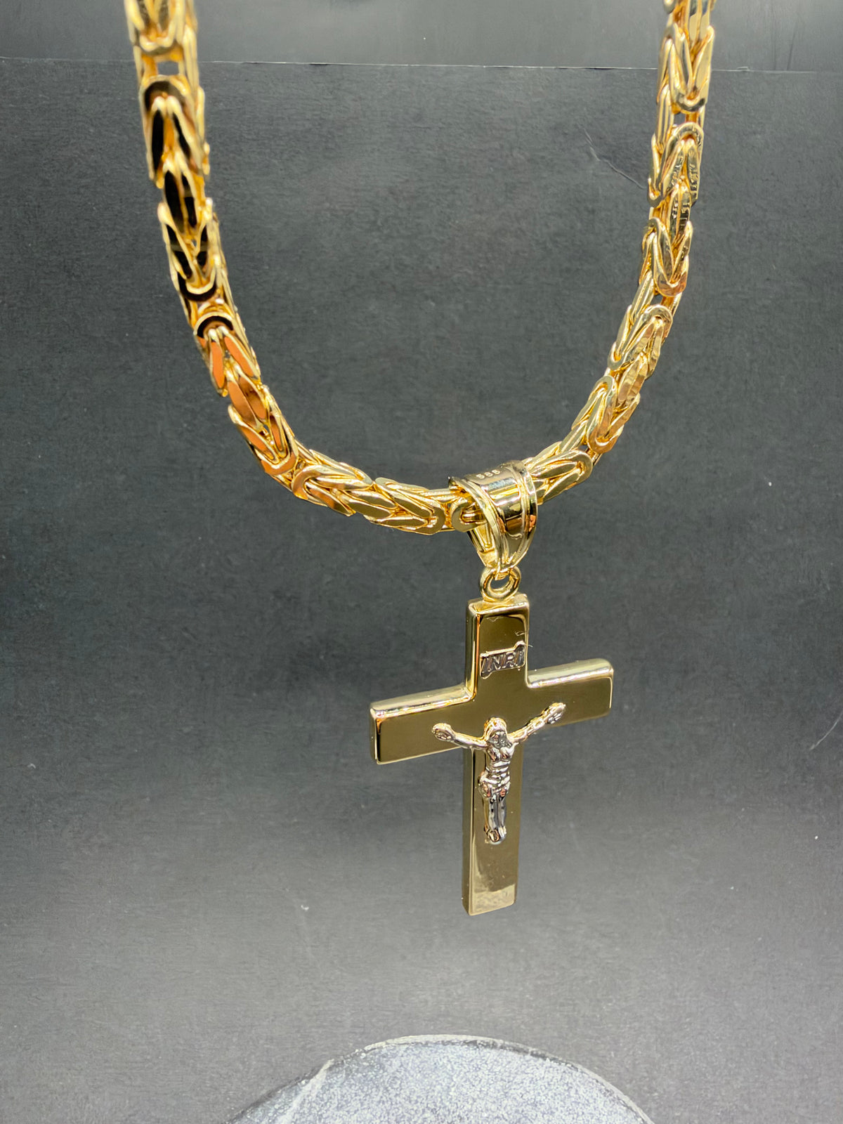 14K Gouden Koningsketting met Witgouden Kruishanger – 60 cm – 3,8 mm