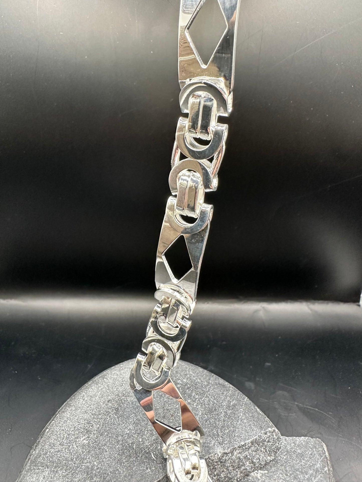 925 Zilveren Platte Koningsarmband met Ruitjes – 12,8 mm – 22 cm
