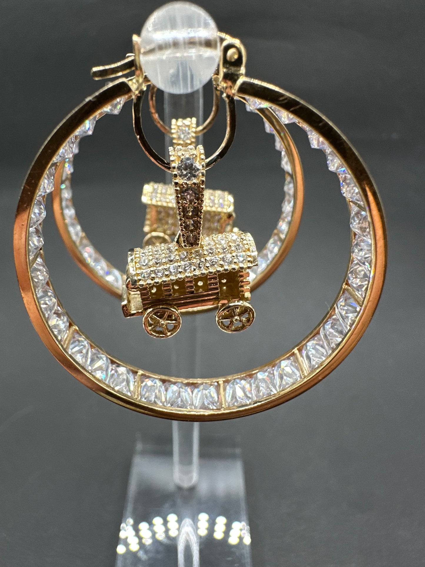 14K Gouden Woonwagen Oorbellen met Zirkonia – 34 mm
