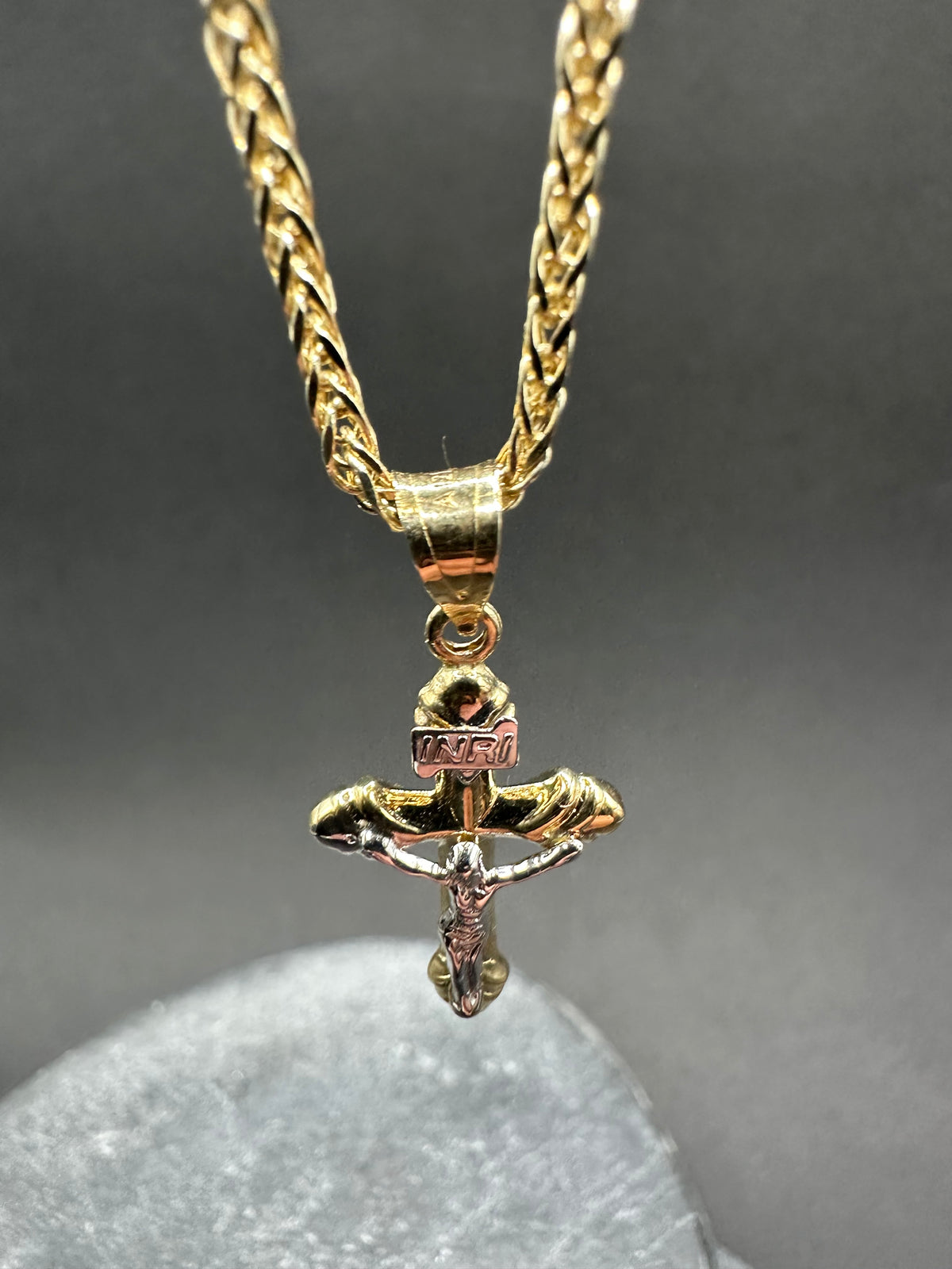 14K Gouden Vossenstaart Ketting met Bicolor Kruis – 55 cm | 2,1 mm