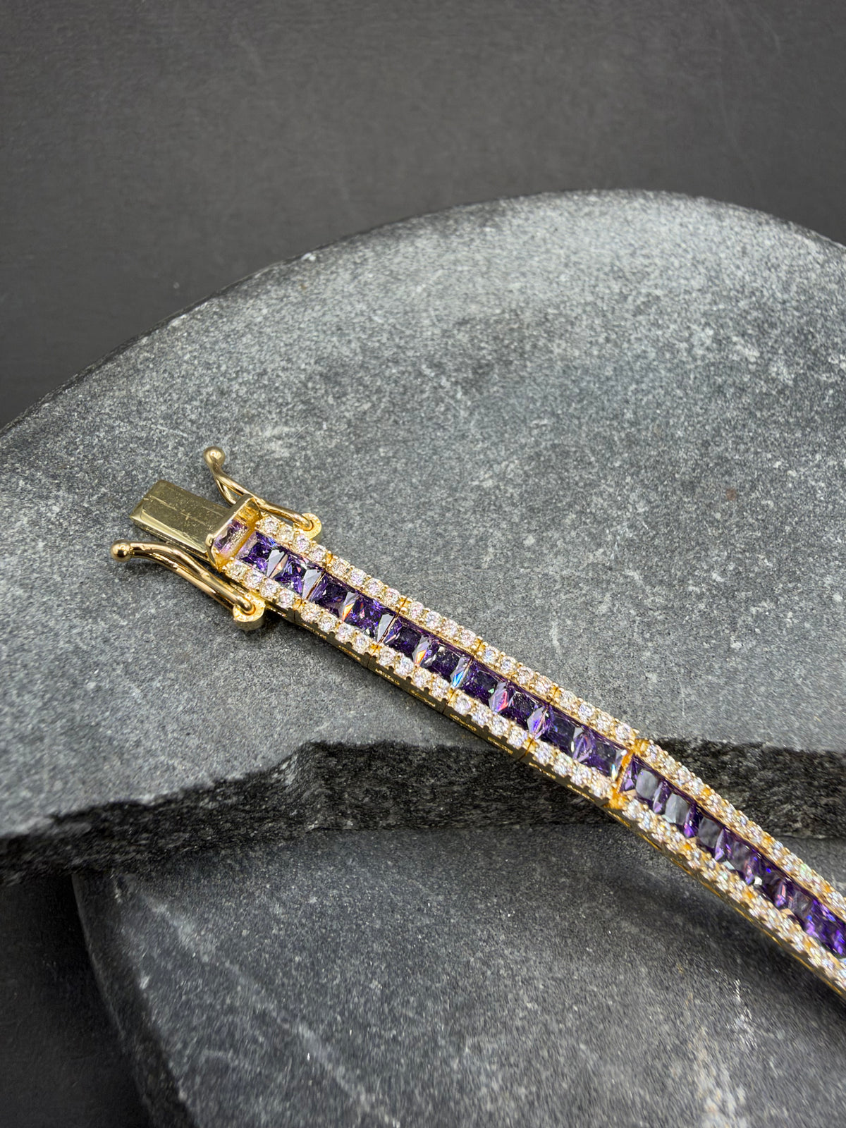 14K Gouden Armband met Amethist en Zirkonia – 18 cm – 4,5 mm