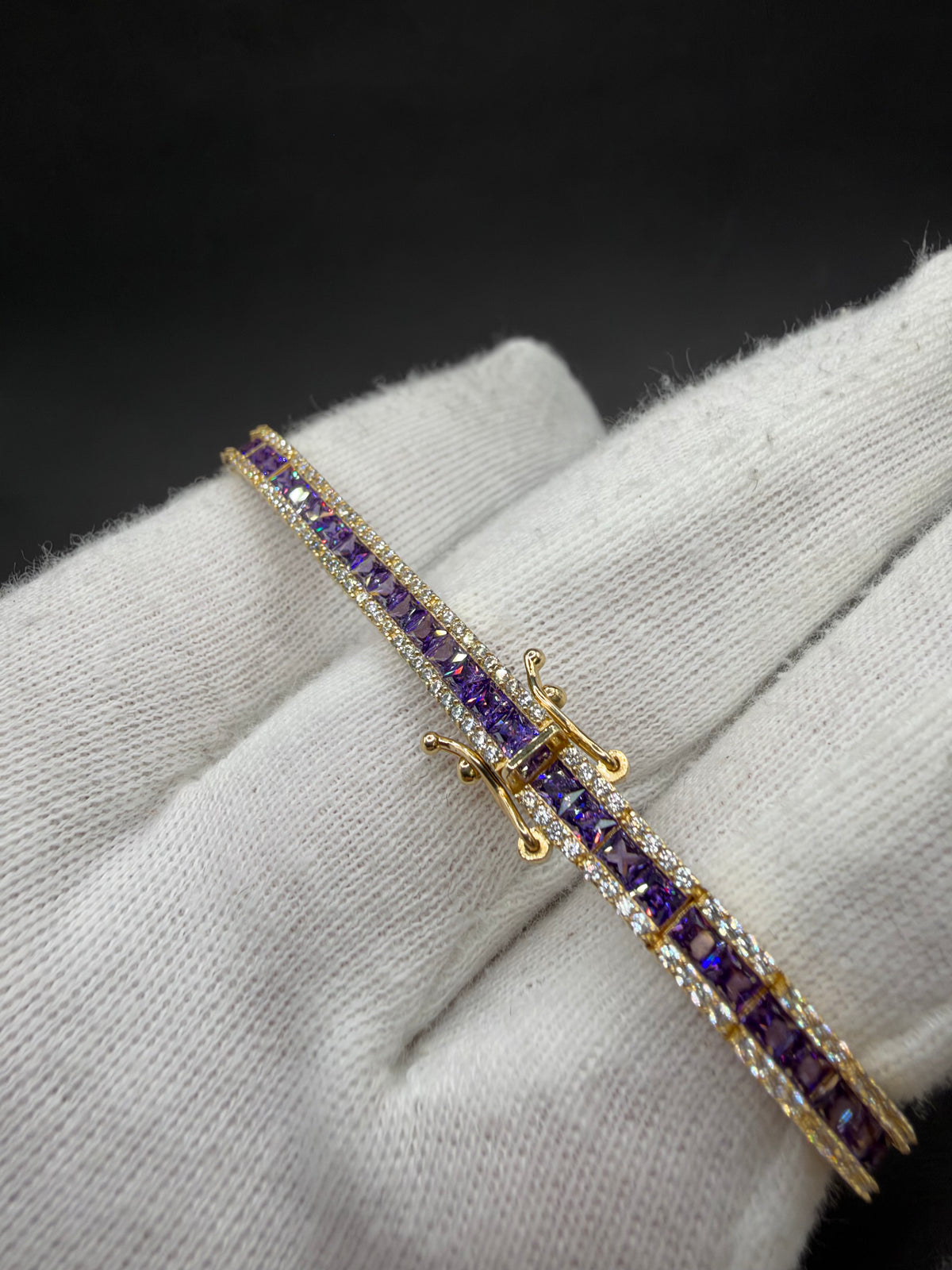 14K Gouden Armband met Amethist en Zirkonia – 18 cm – 4,5 mm