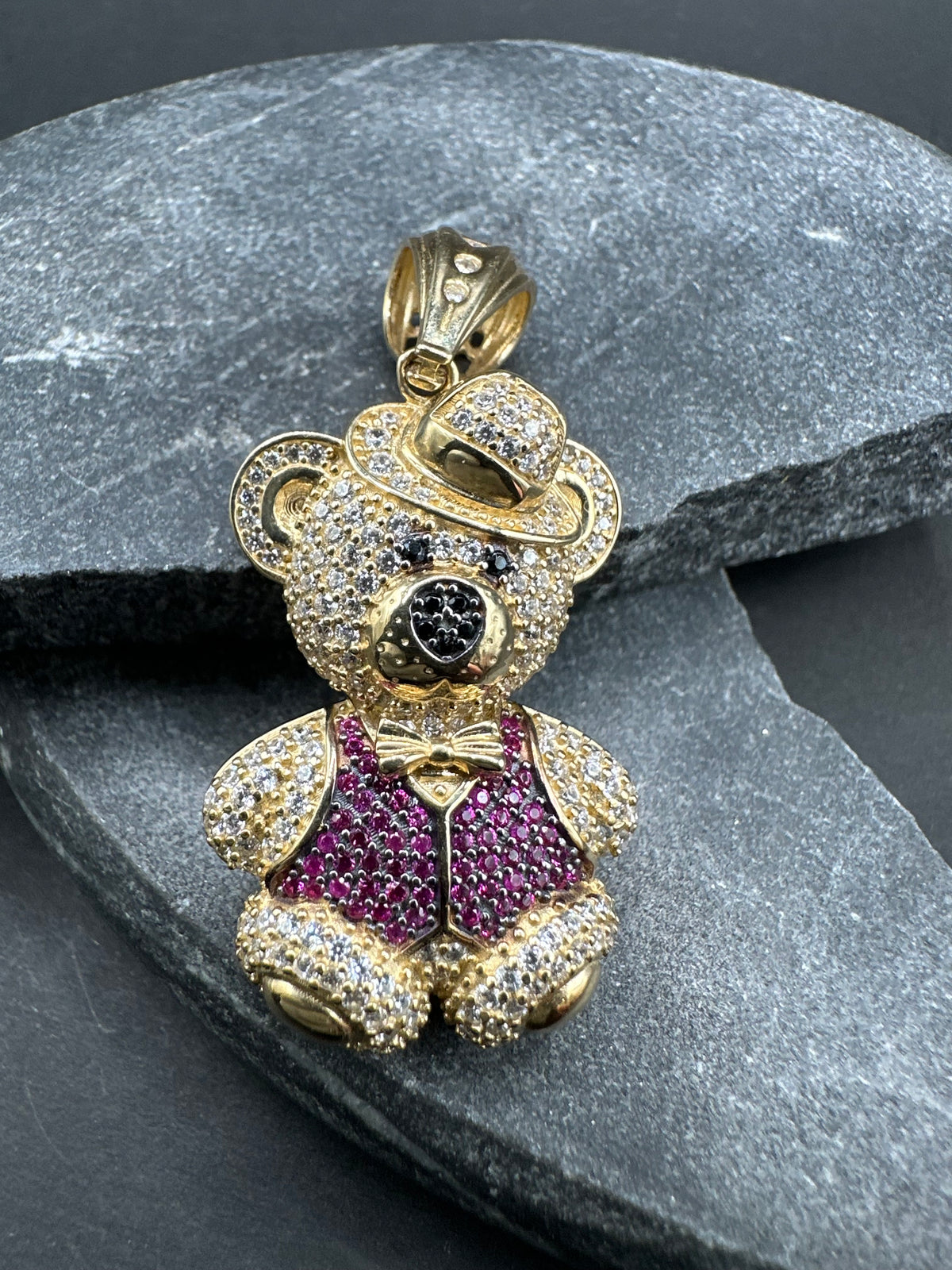 14K Gouden Teddybeer Hanger met Edelstenen – 45 mm x 22 mm