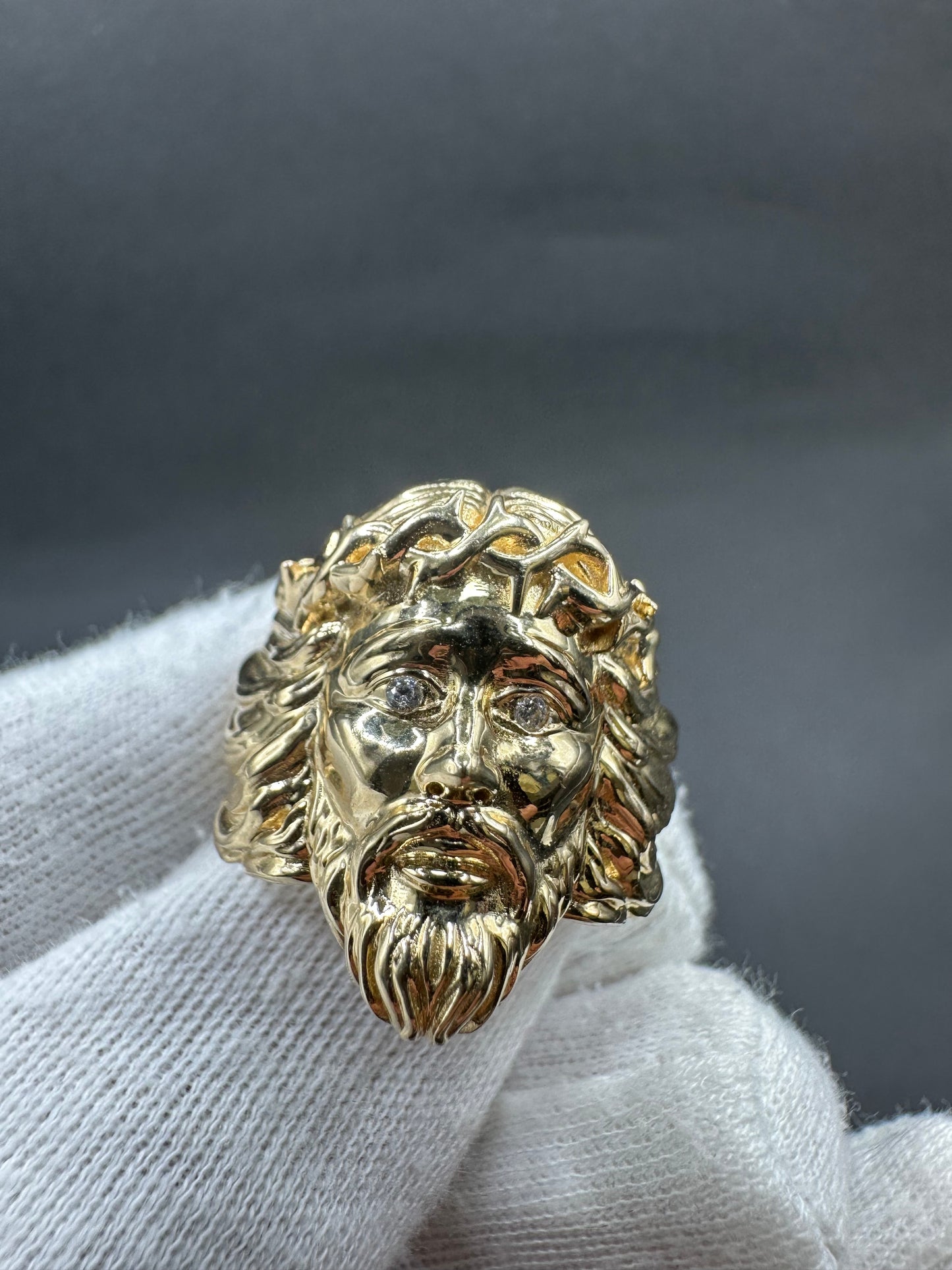 14K Gouden Jezus Hoofd Ring – Maat 20